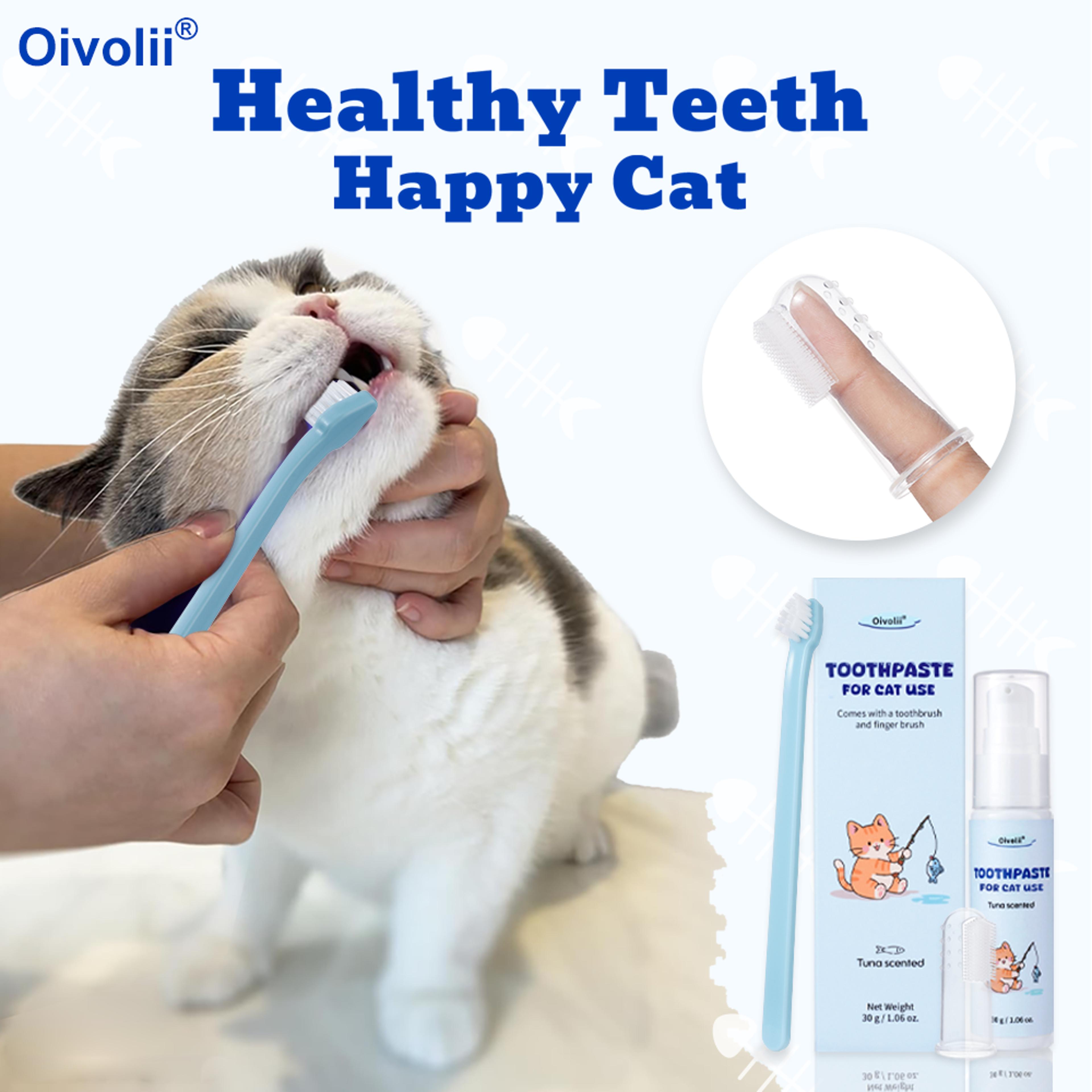 tuna flavored cat toothpaste & dental care kit with toothbrush & finger brush for cat dental care