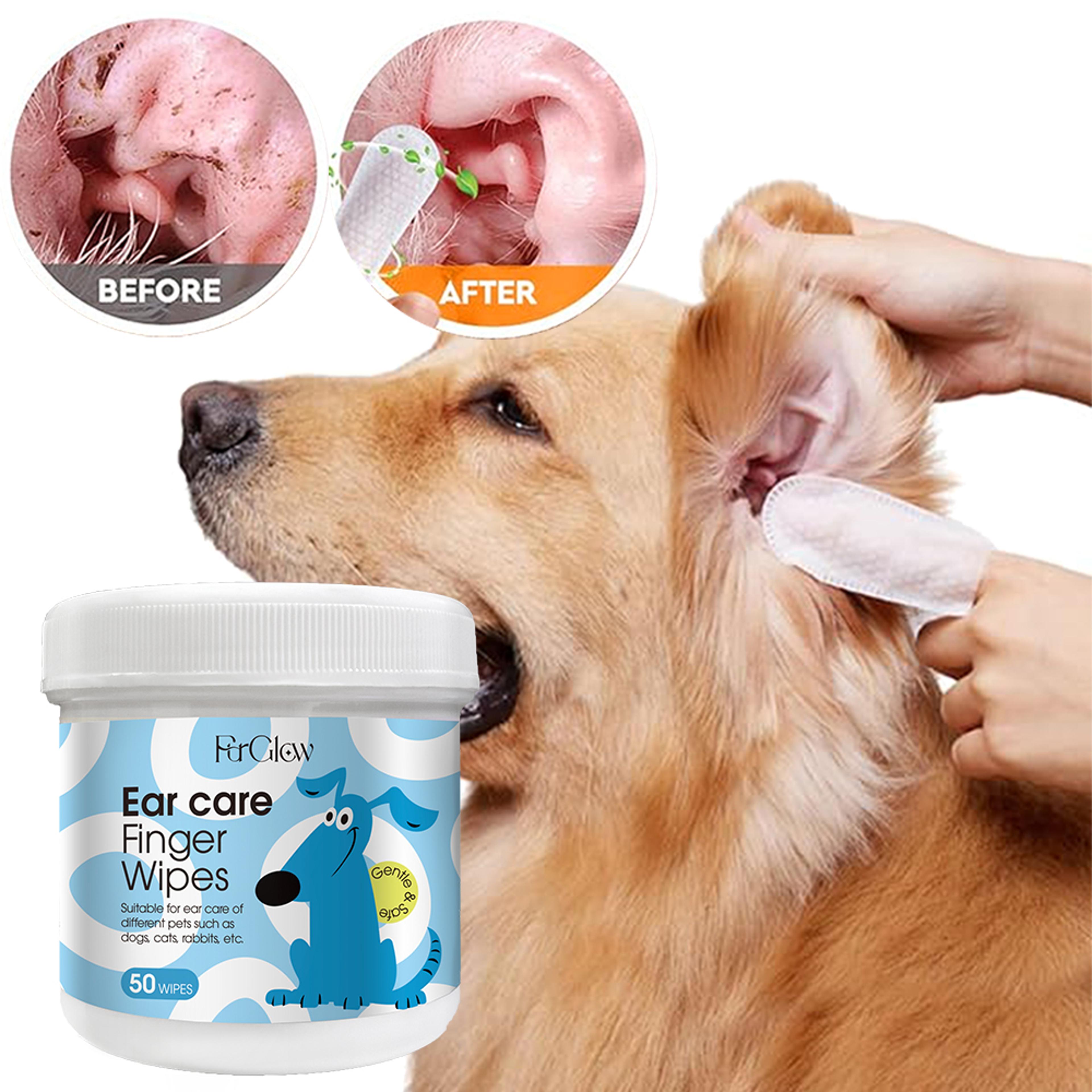pet ear finger wipes 50 pack for dogs, cats & rabbits gentle pet ear wipes care
