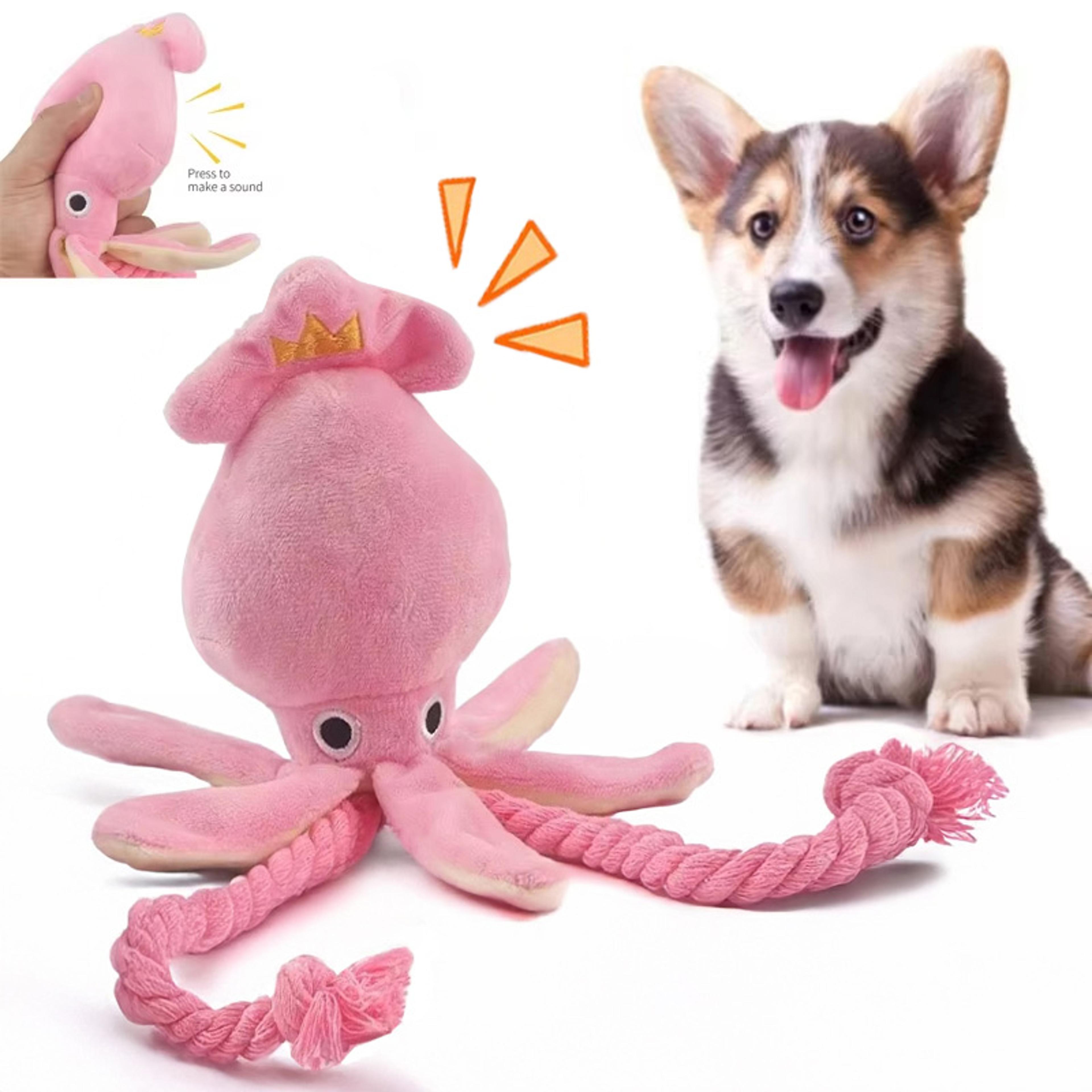octo rope plush squeaky dog toy for interactive chewing, tug play & dental care