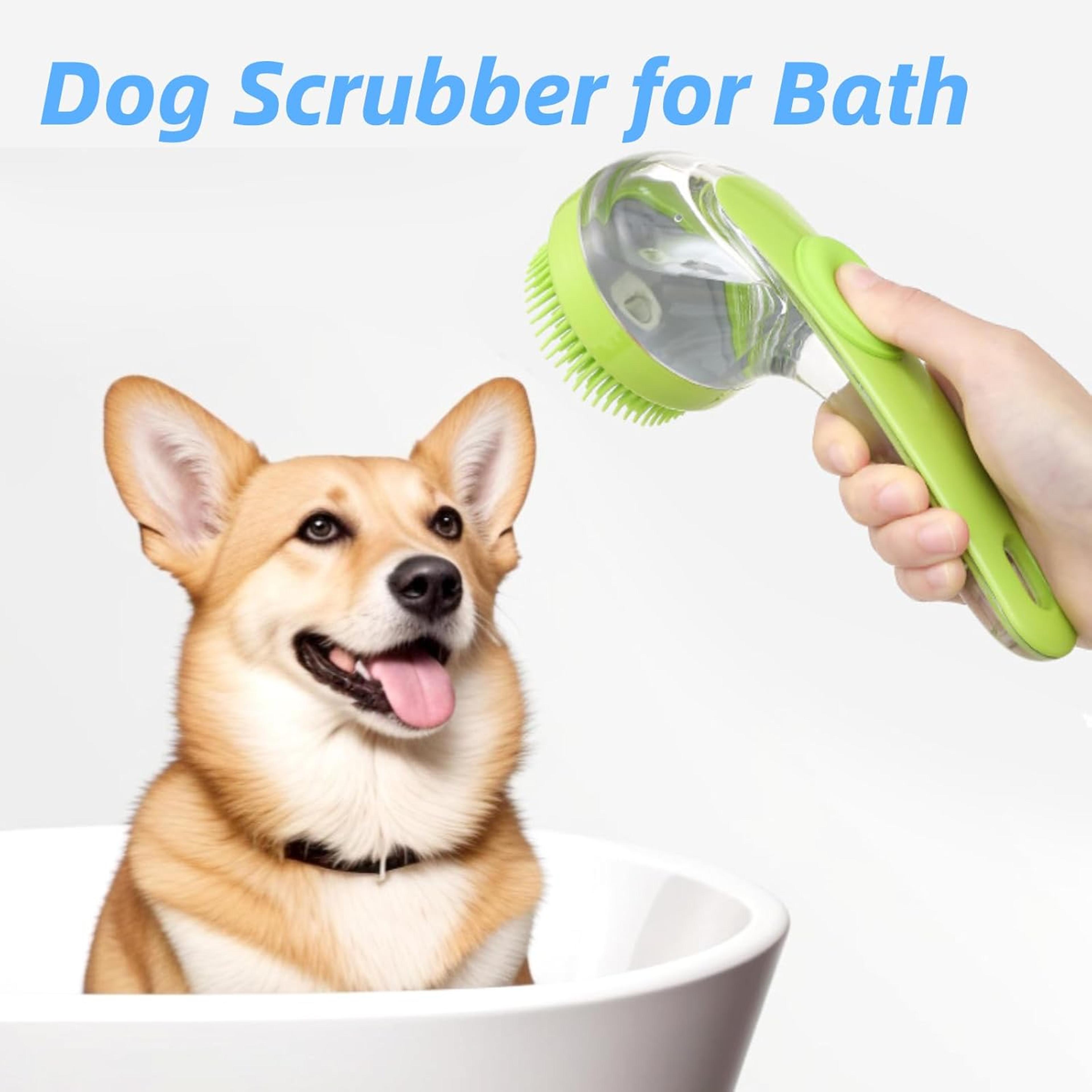 pet bath brush with shampoo dispenser for dogs & cats silicone grooming massage brush