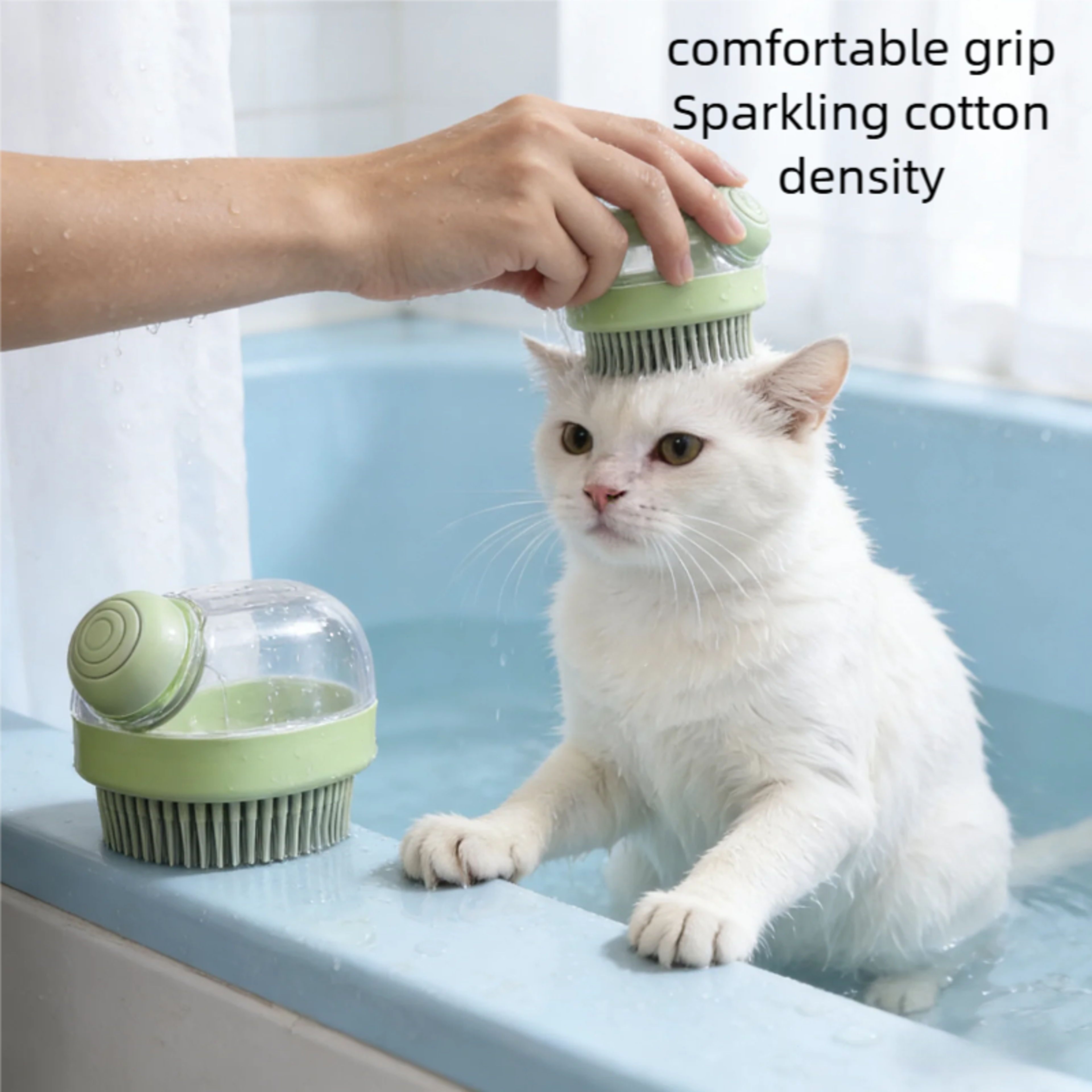 soft silicone pet bath brush with shampoo dispenser for dogs & cats