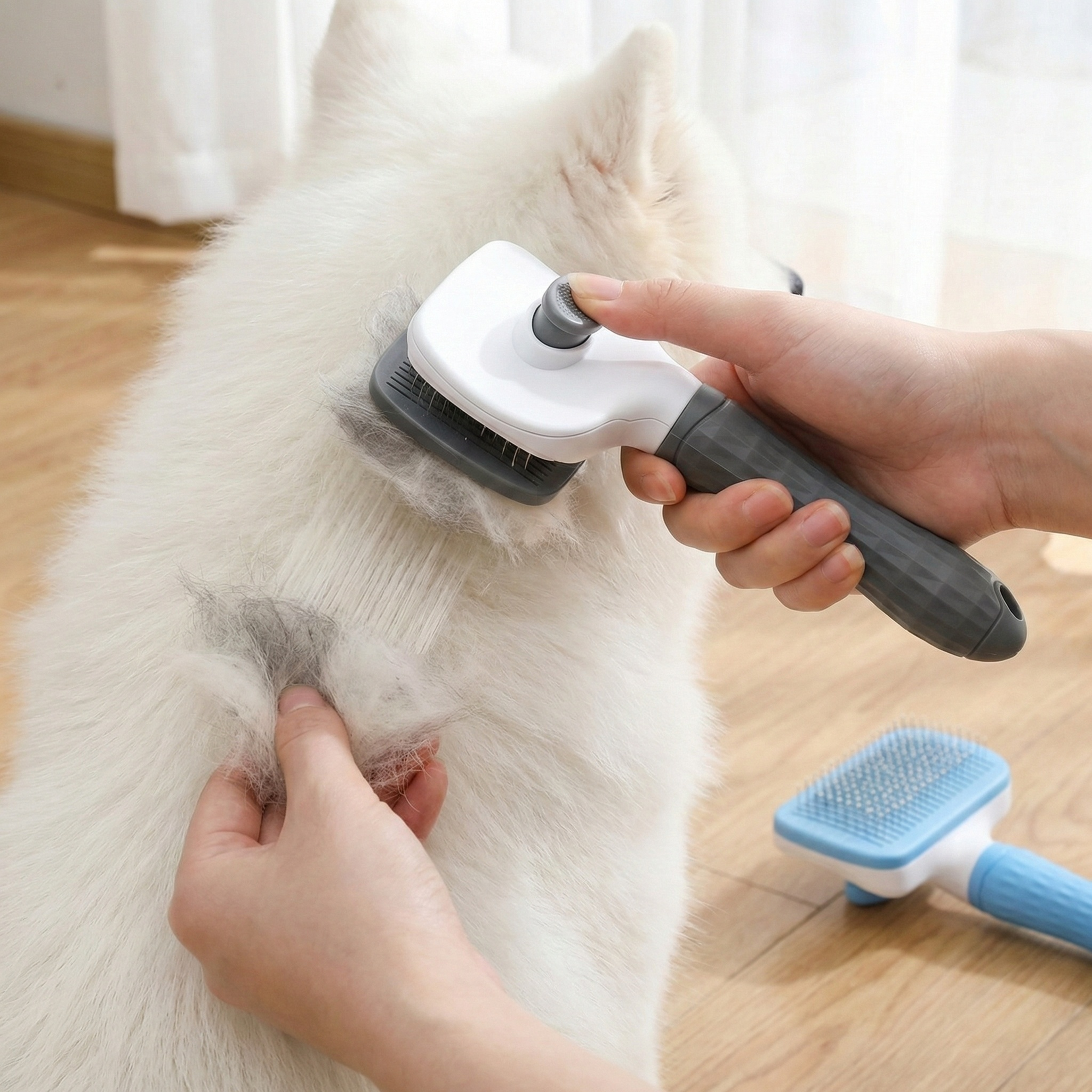 self cleaning dog grooming brush & cat grooming brush with round tip slicker pins