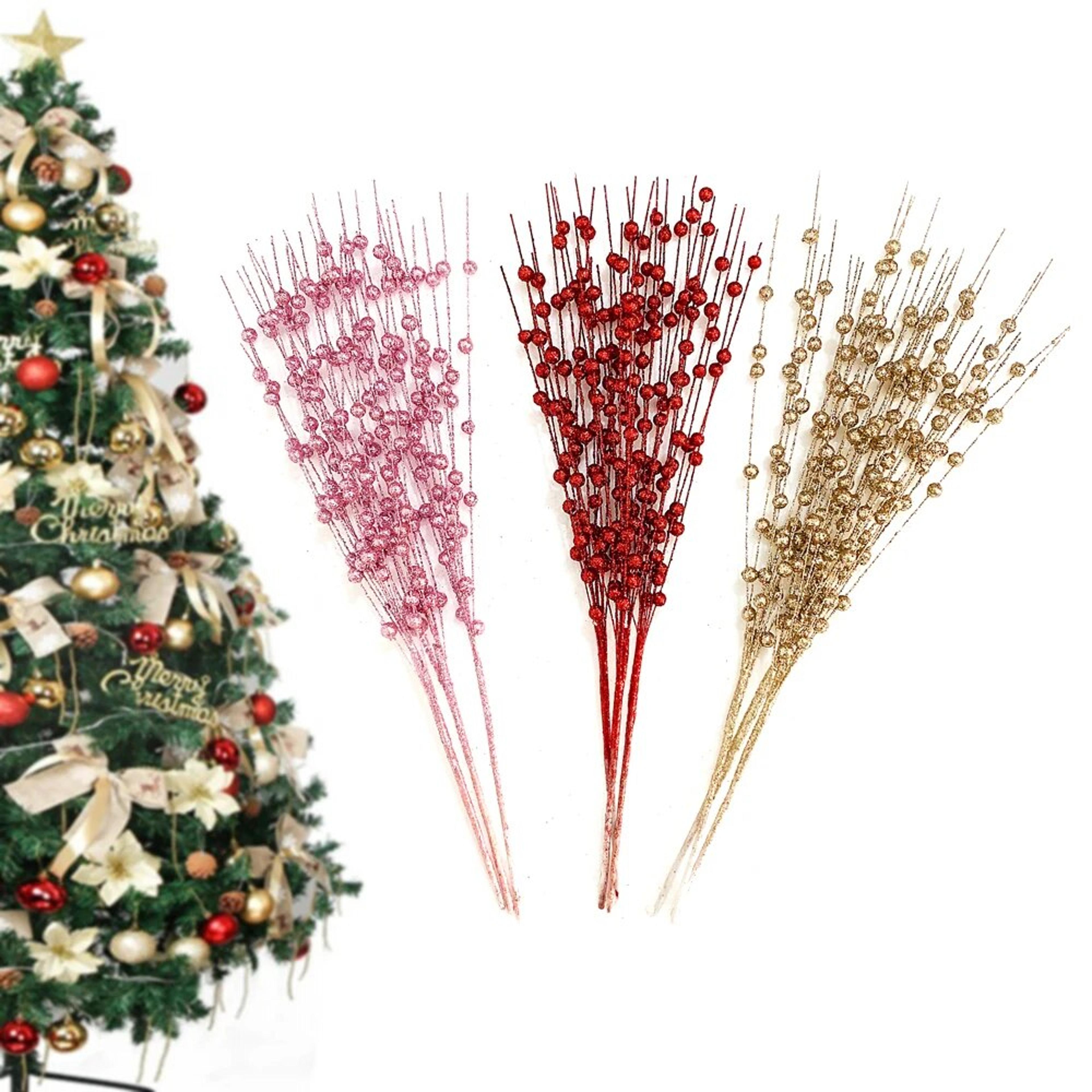 12pcs gold christmas decorative berry stem | diy wreath, tree decor, holiday crafts & gifts