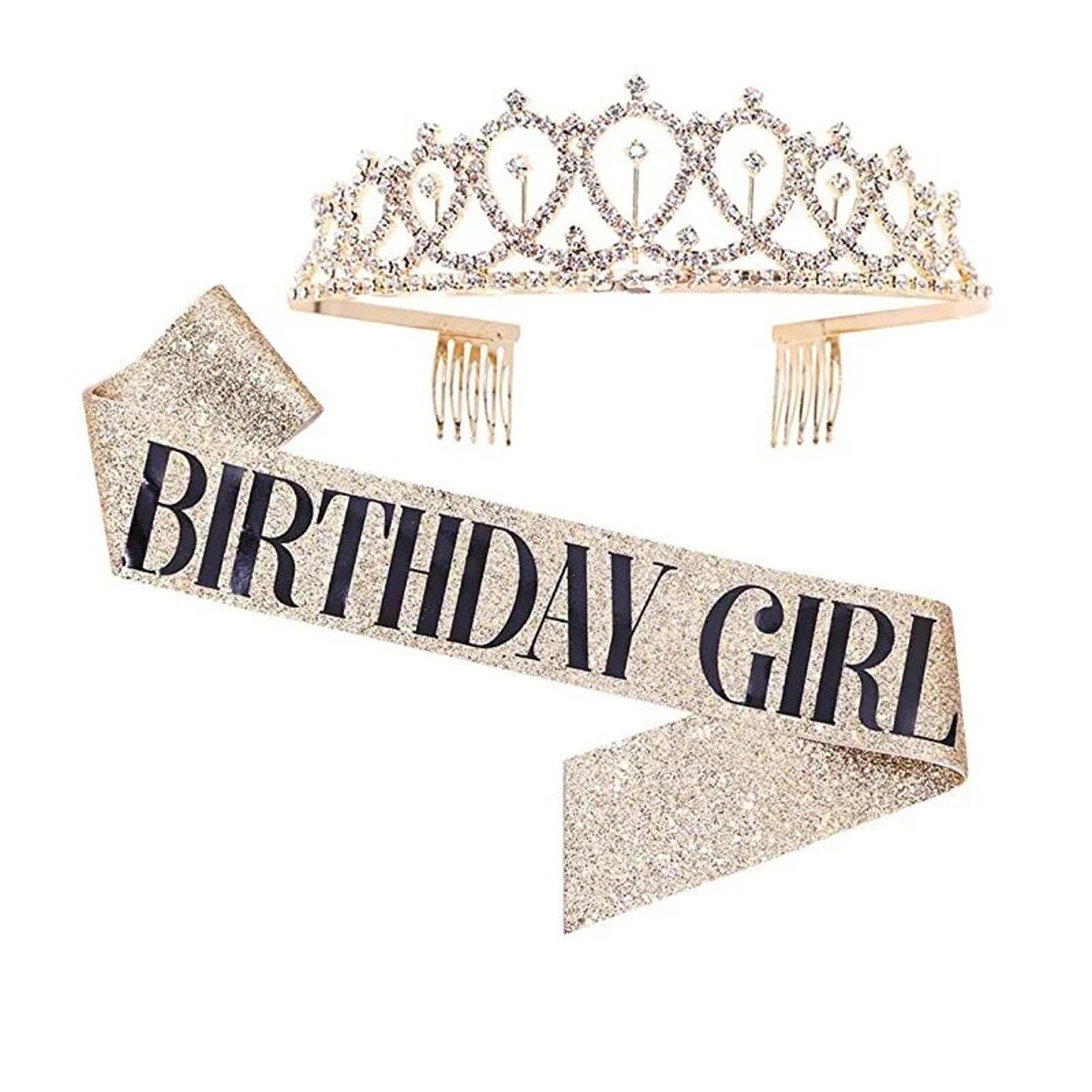 sparkling rhinestone crystal crown tiara & birthday satin sash - perfect for 18th, 21st, 30th, 40th, 50th birthdays & an