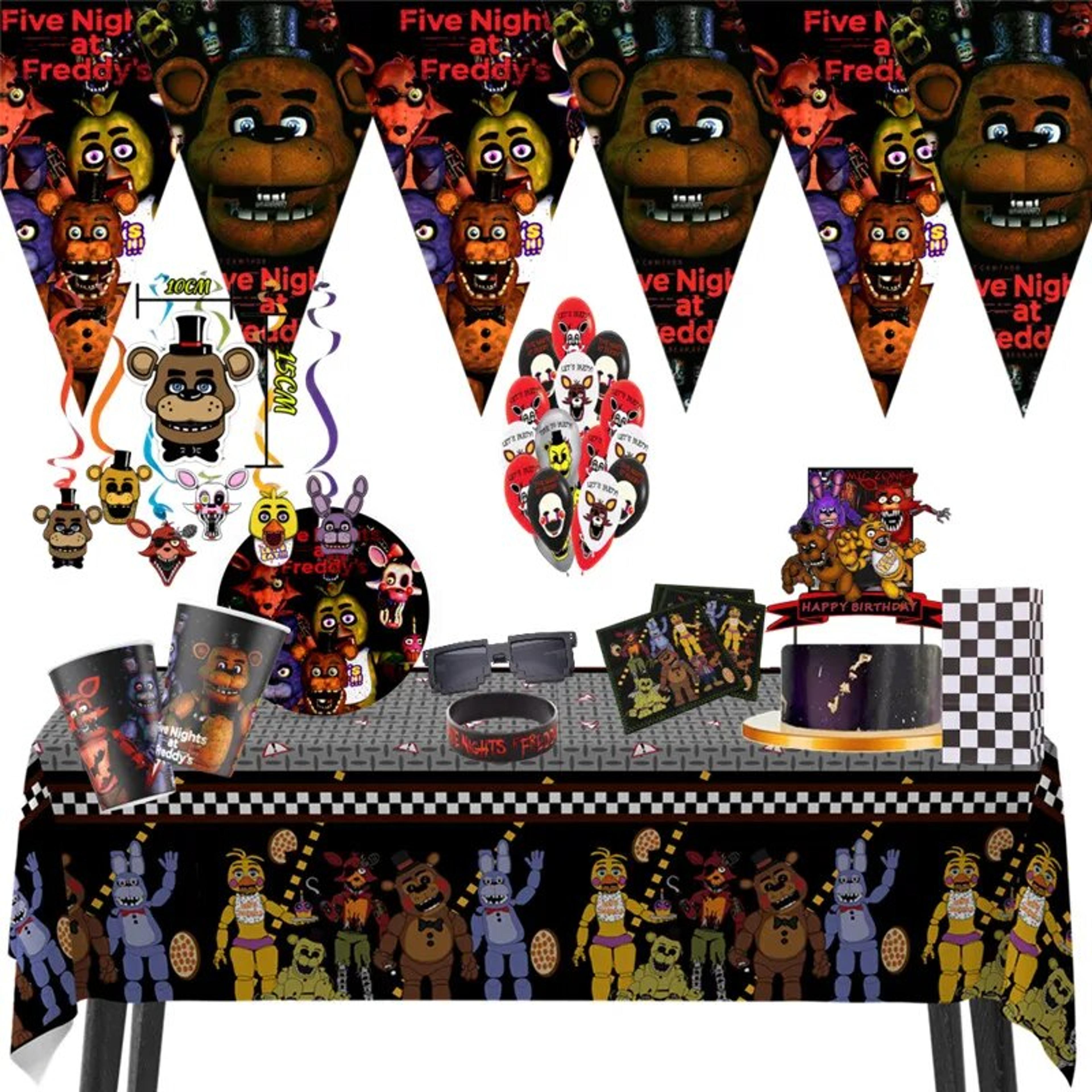 fnaf five nights at freddy's birthday party decorations: kids disposable tableware set with cups, plates, napkins, straw