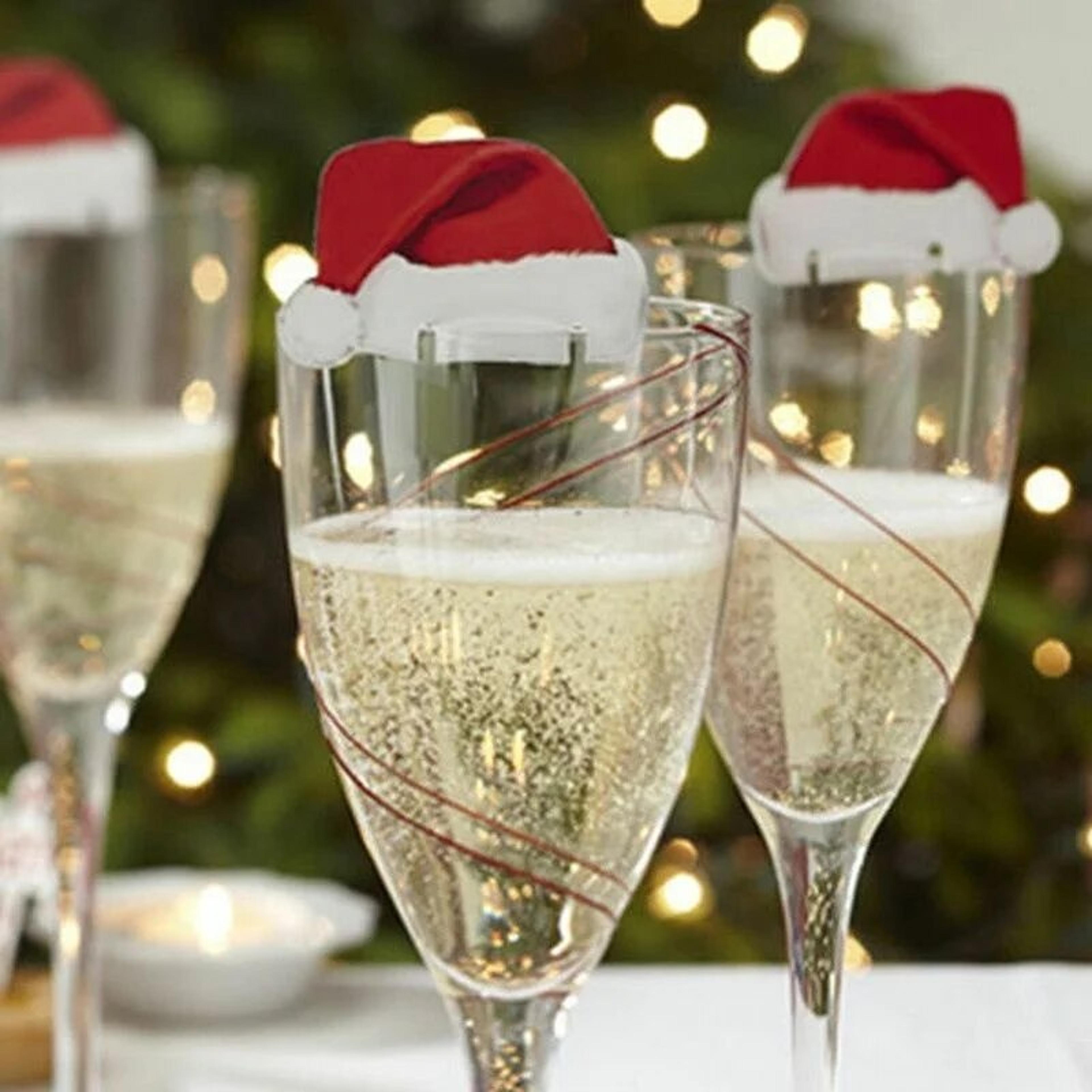 "10pcs christmas cup card santa hat wine glass decor ornaments - navidad noel new year gift & decorations "