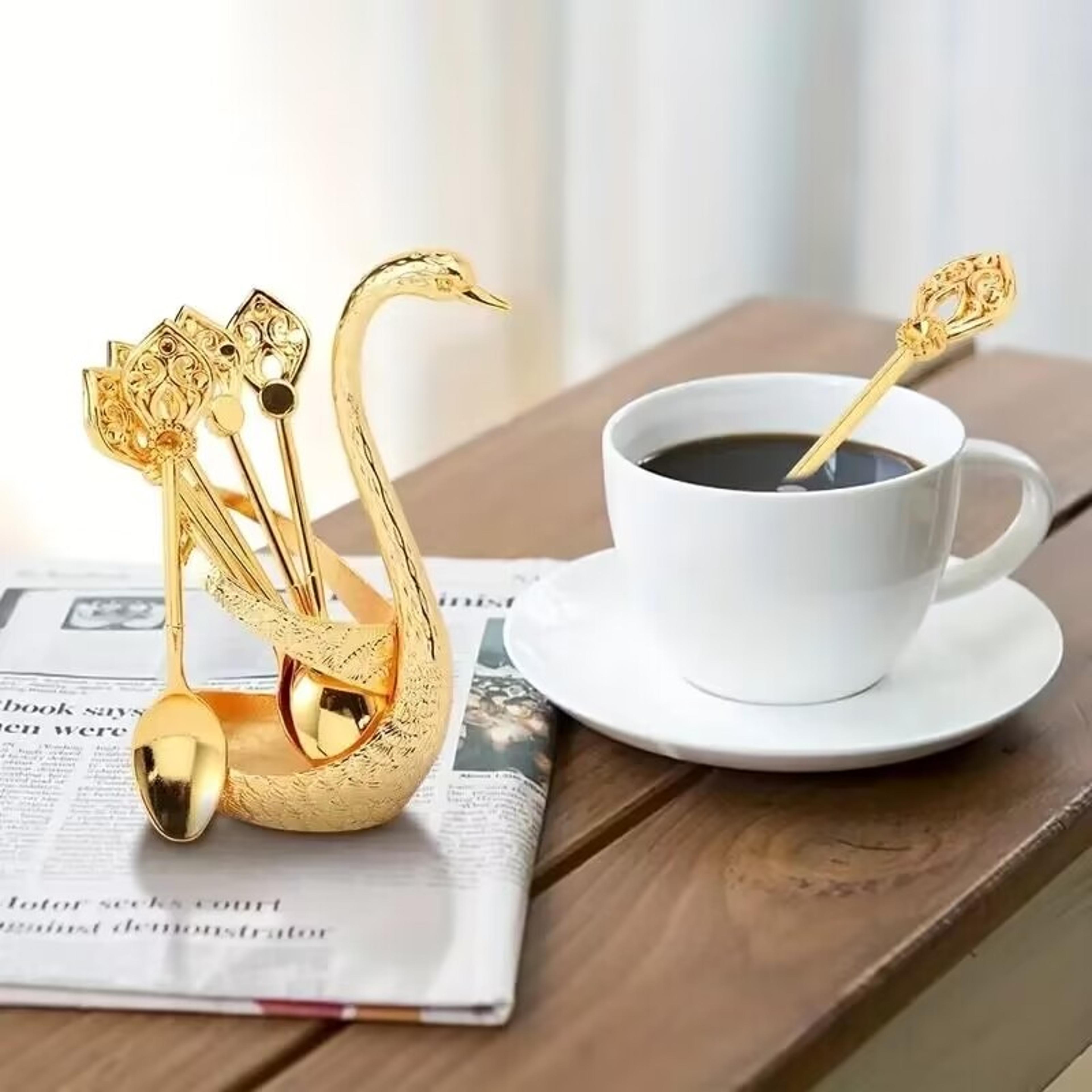 stainless steel swan base dinnerware set: 6 spoons for coffee, fruit, dessert mixing