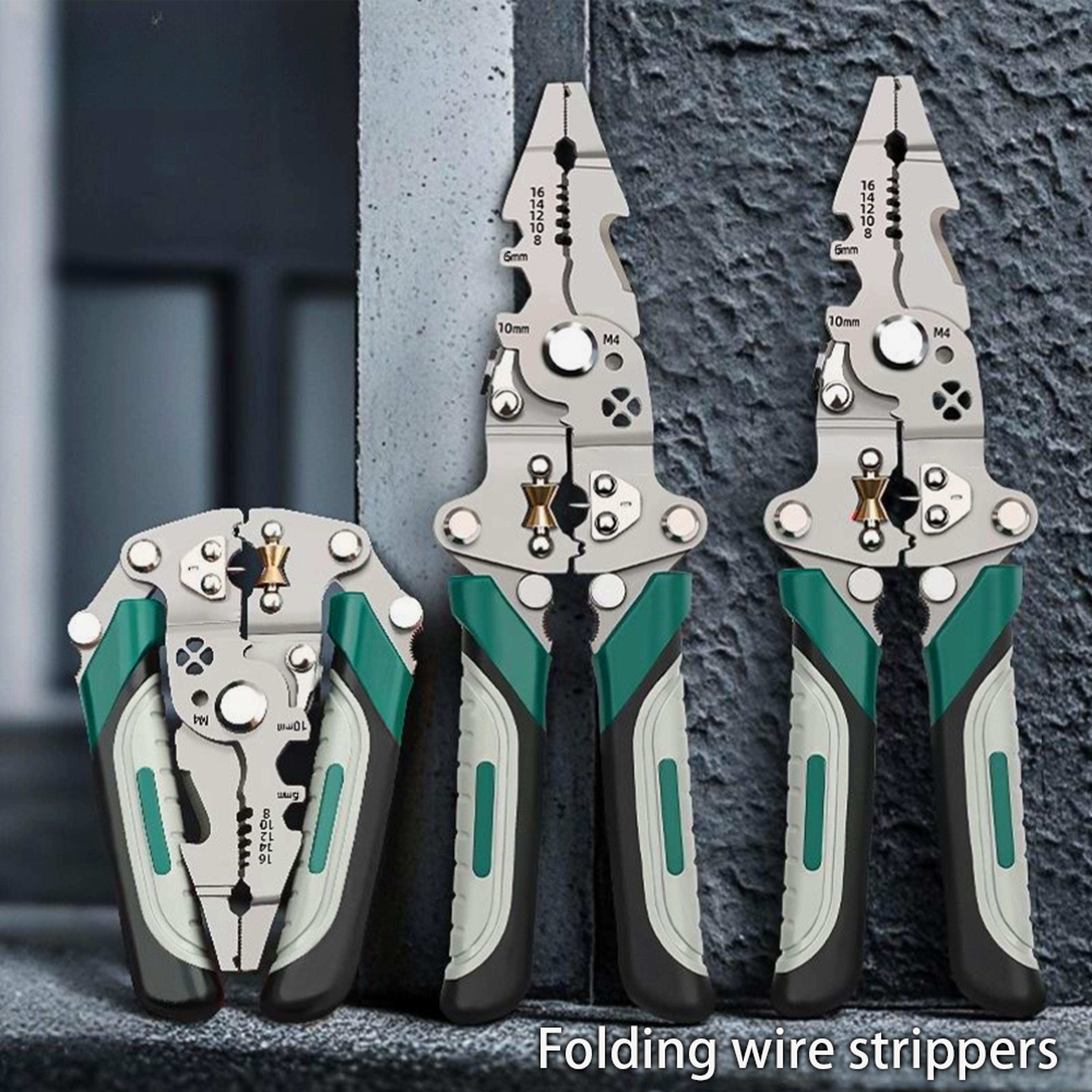 professional multi-tool wire stripper, foldable, pulley enhanced for splitting, crimping & cable management
