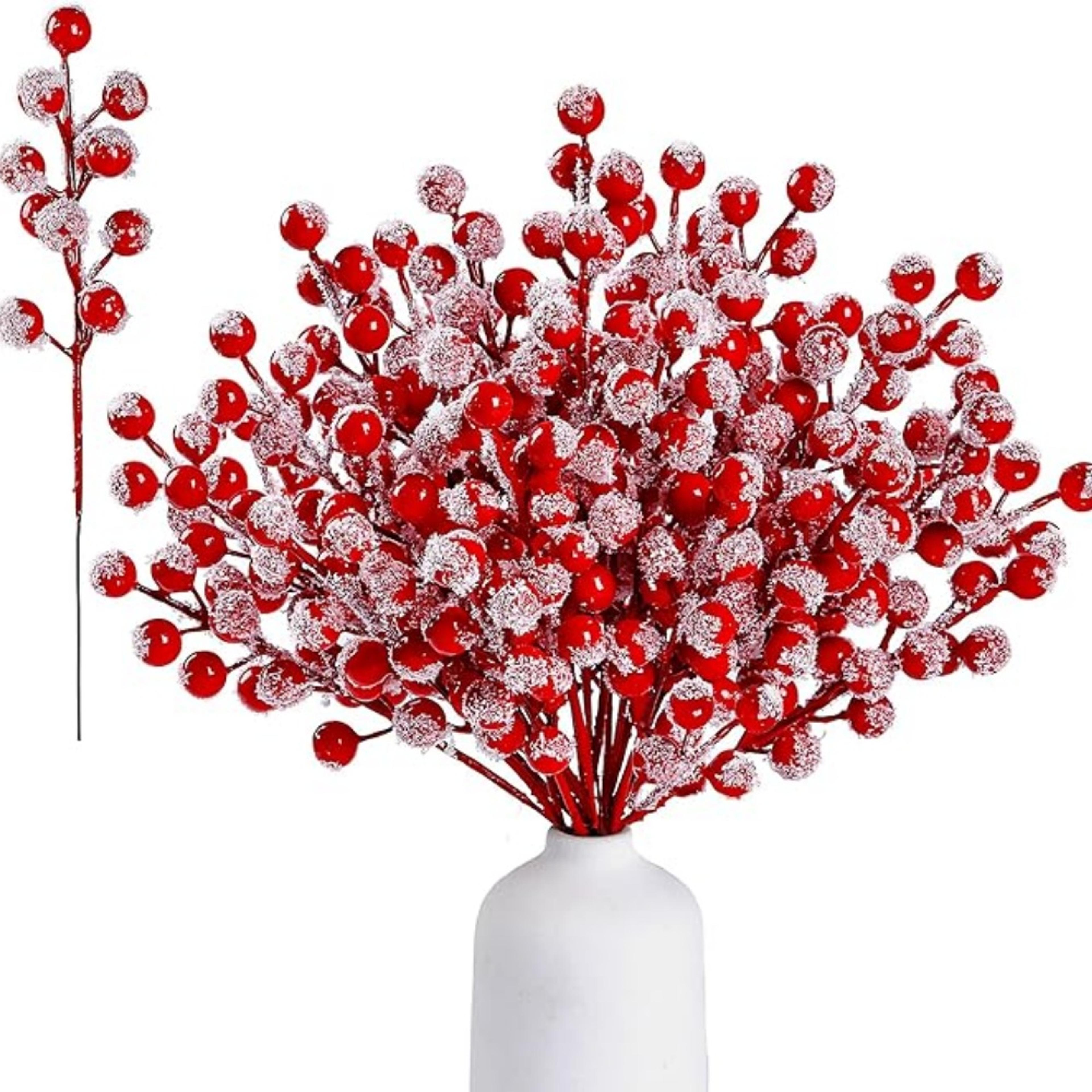 berries red berry branches, 10pcs christmas decoration, snow artificial red fruit holly, for christmas tree pendant wrea