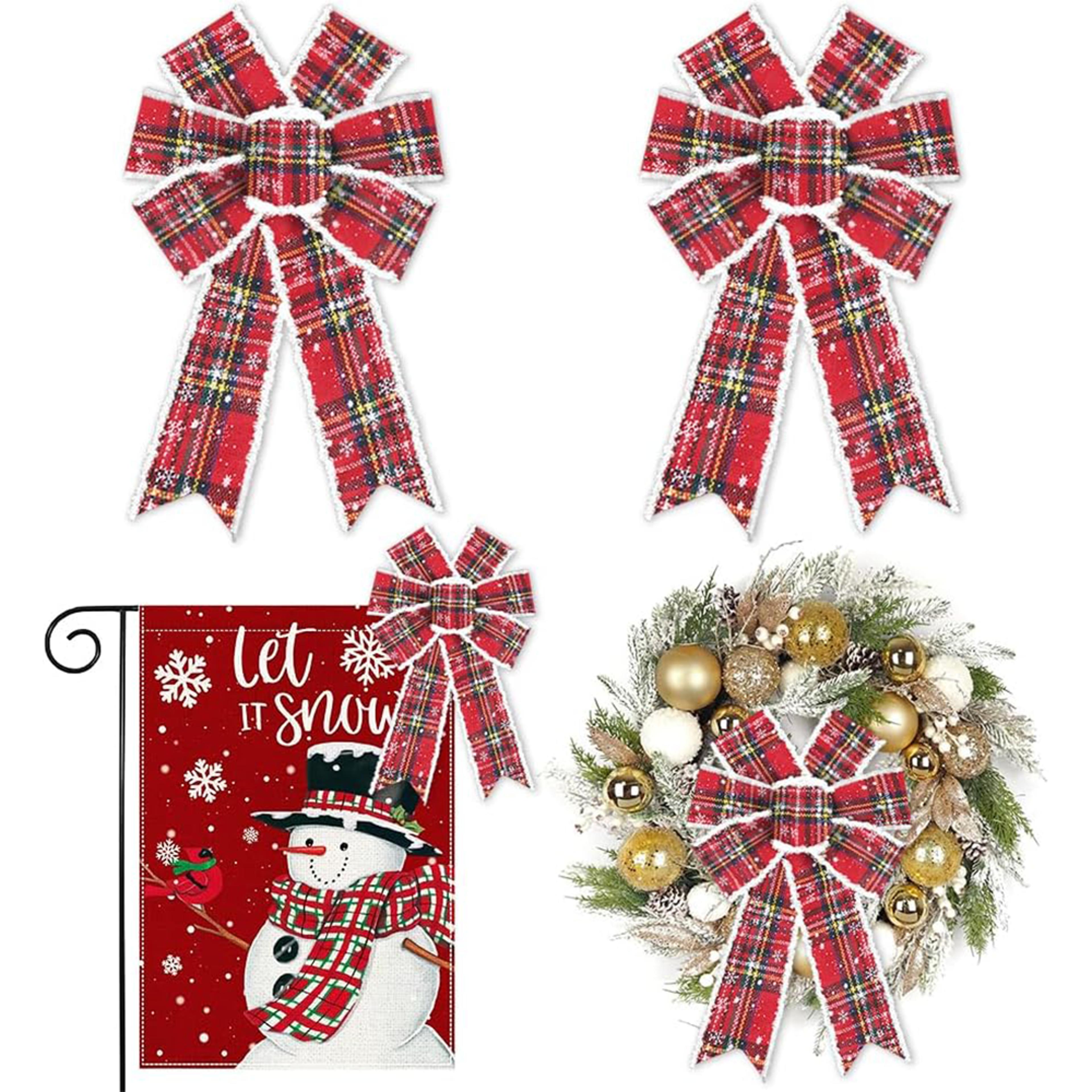 buffalo plaid bows for wreath, christmas bows vintage red, snowflake bows, white velvet tree bows for decor