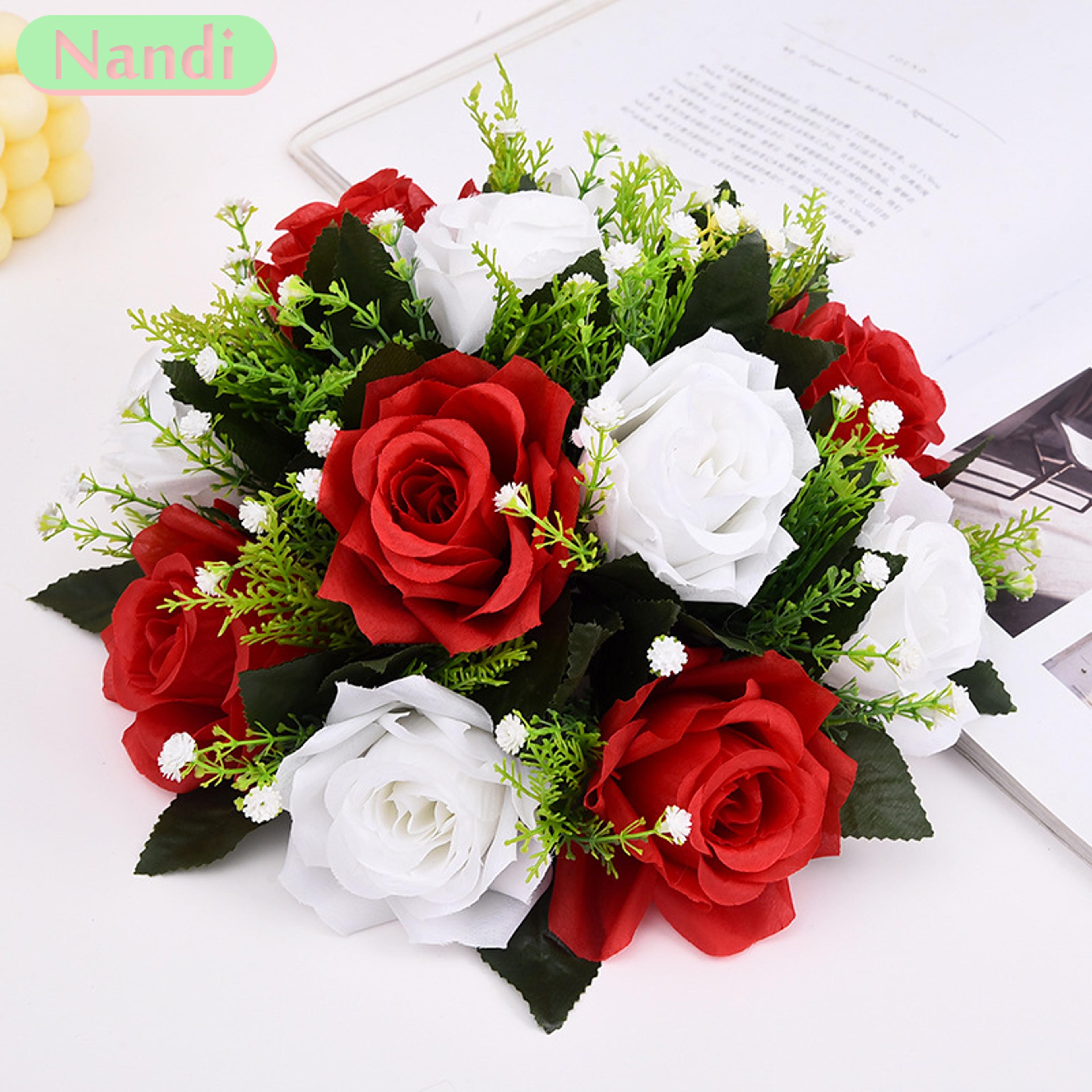 cheap artificial flower ball, plastic green mesh base, silk table centerpieces for wedding decor, party road lead flower