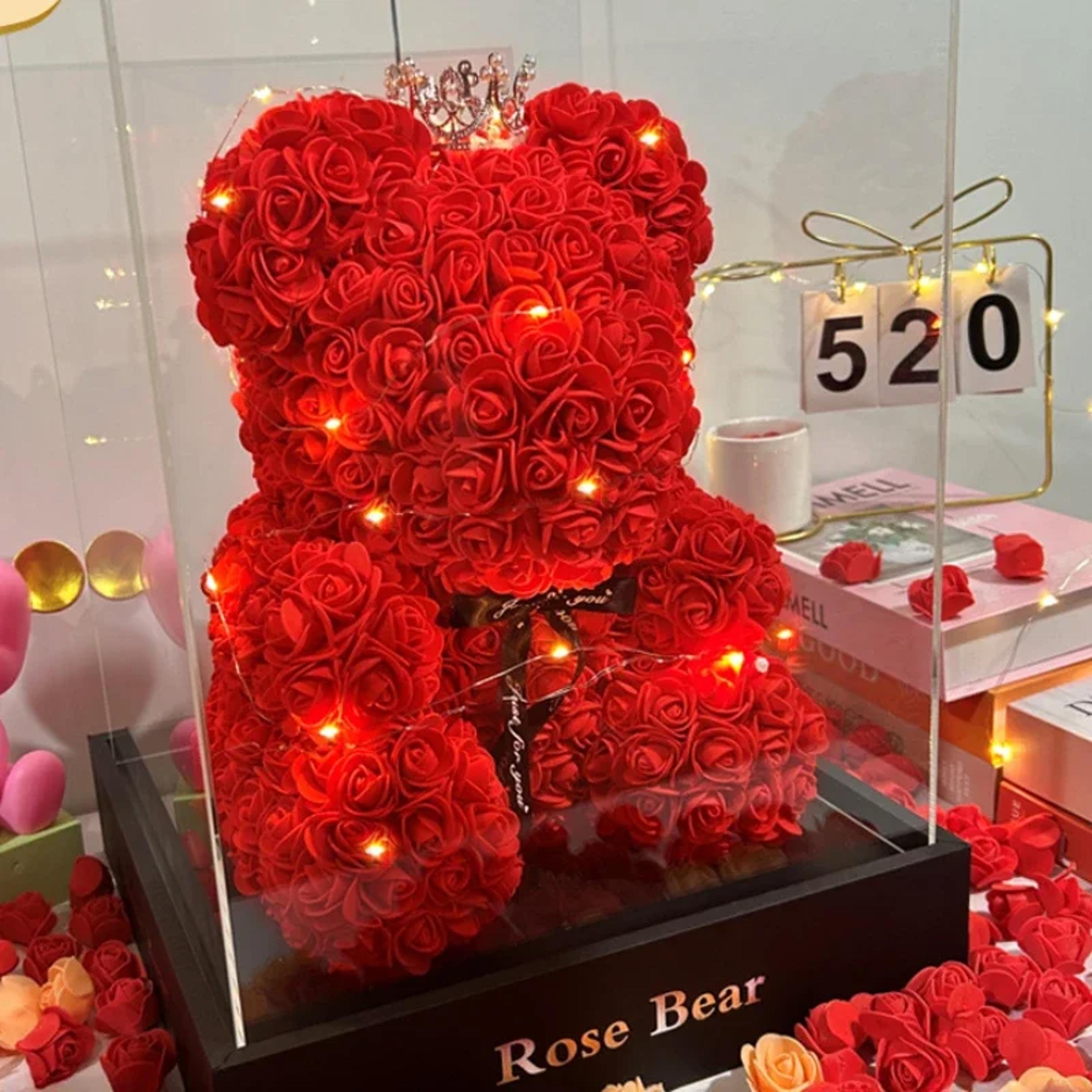 artificial flower eternal rose teddy bear for mom, mothers day birthday, valentines day, anniversary gifts decorations