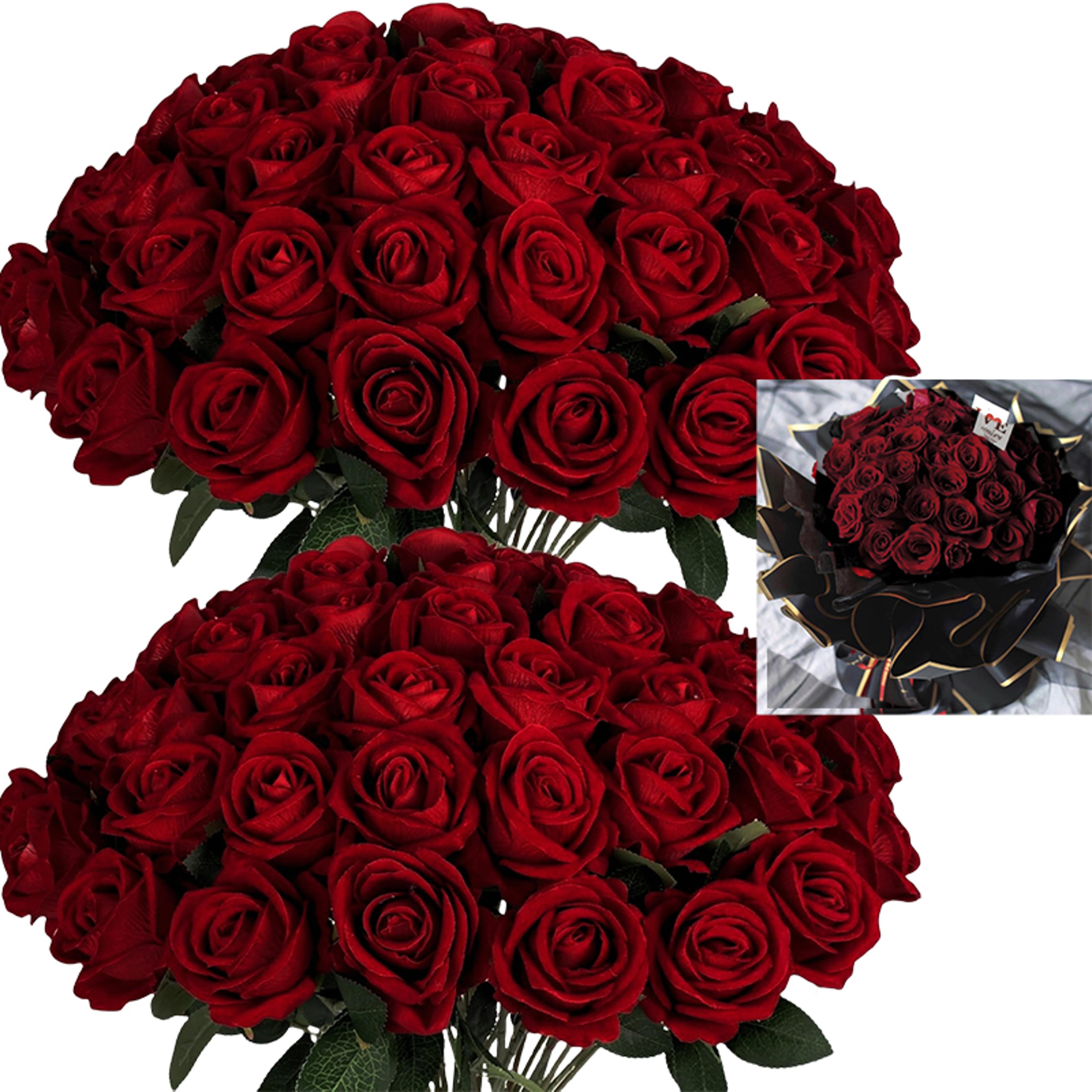velvet rose artificial rose flowers, real touch fake roses for valentine's, diy wedding bouquet, party home decor