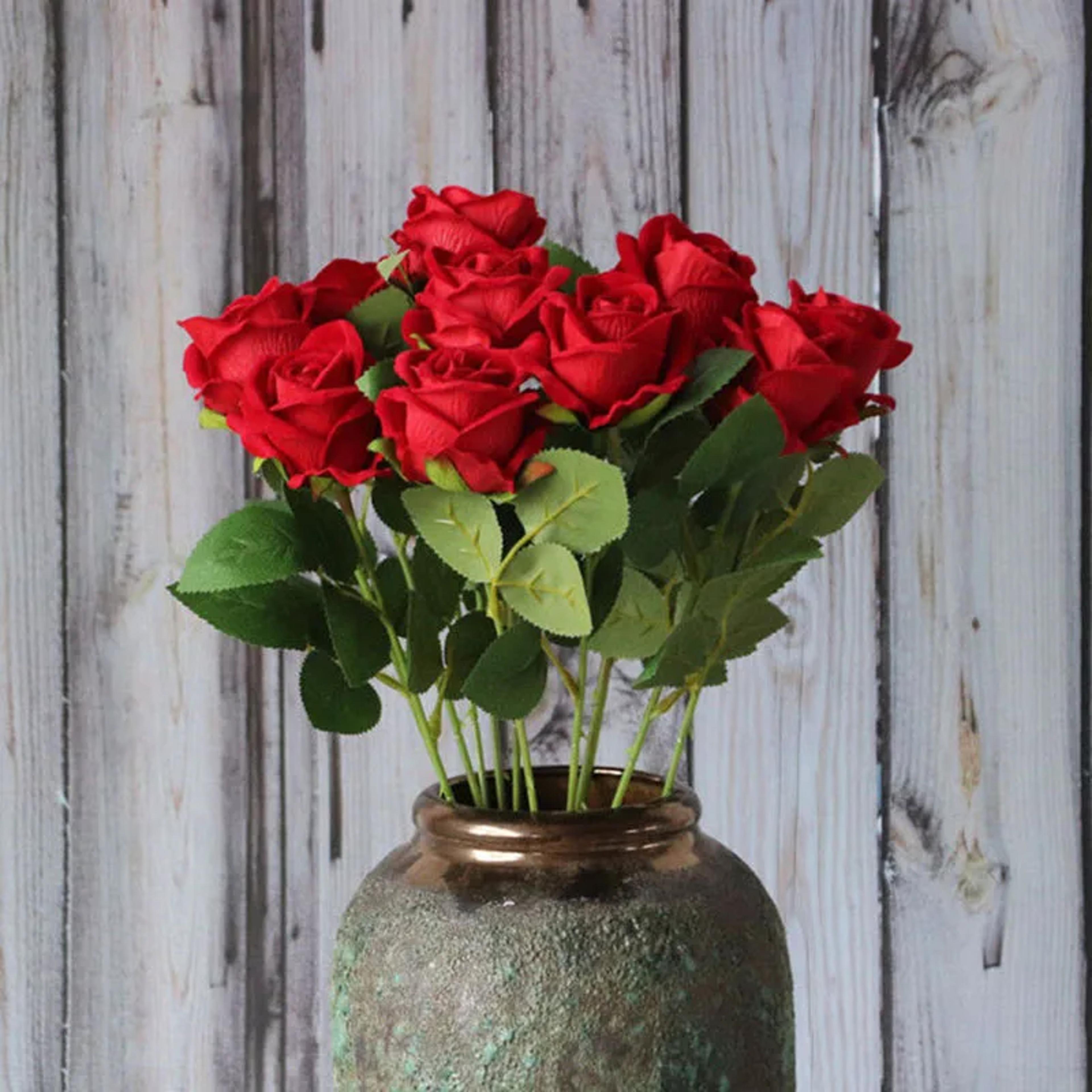 red rose artificial flowers, long branch rose for wedding, home decoration, fake roses for diy supplies