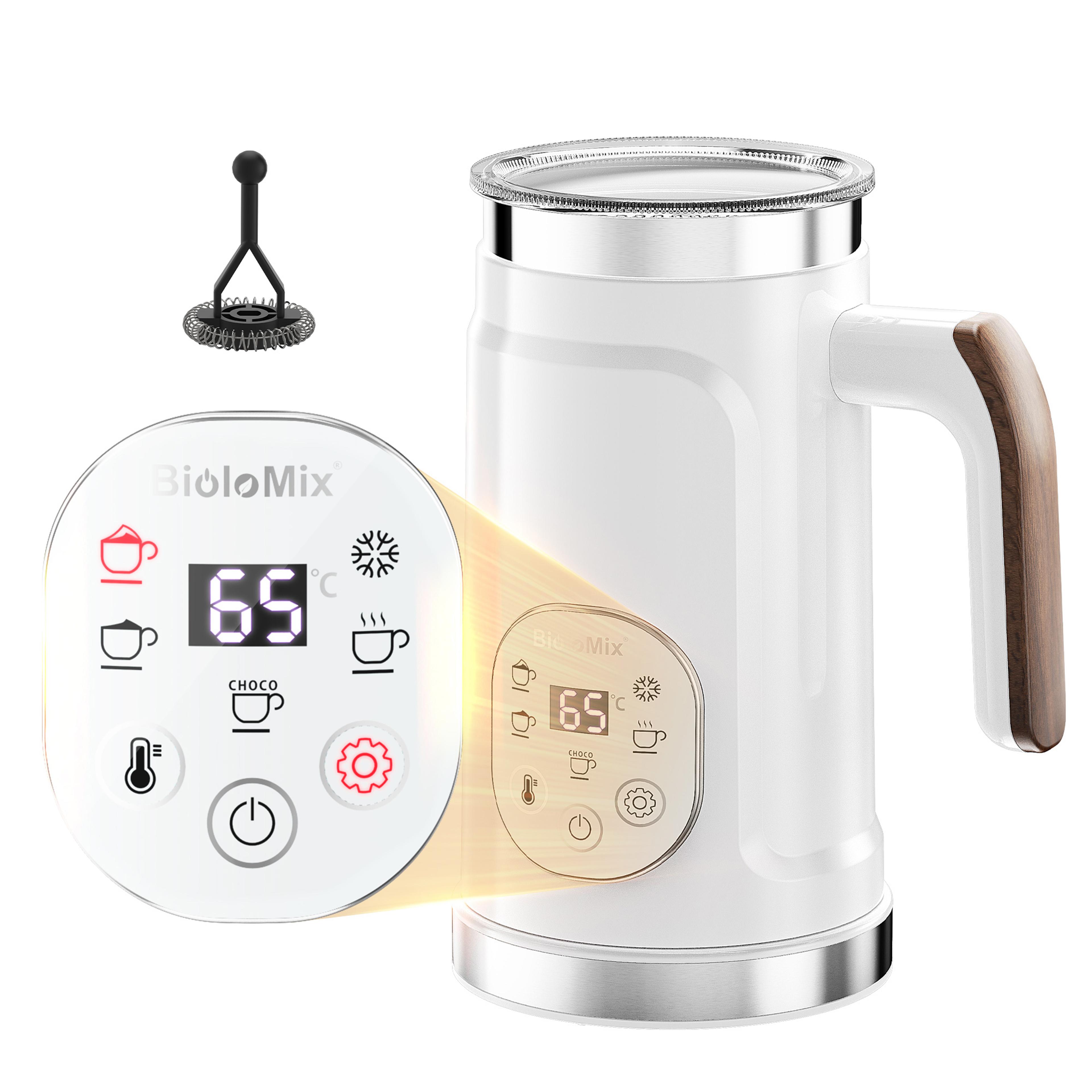 milk frother with upgraded led display touch screen, hot and cold foam maker, milk warmer for coffee latte, ideal
