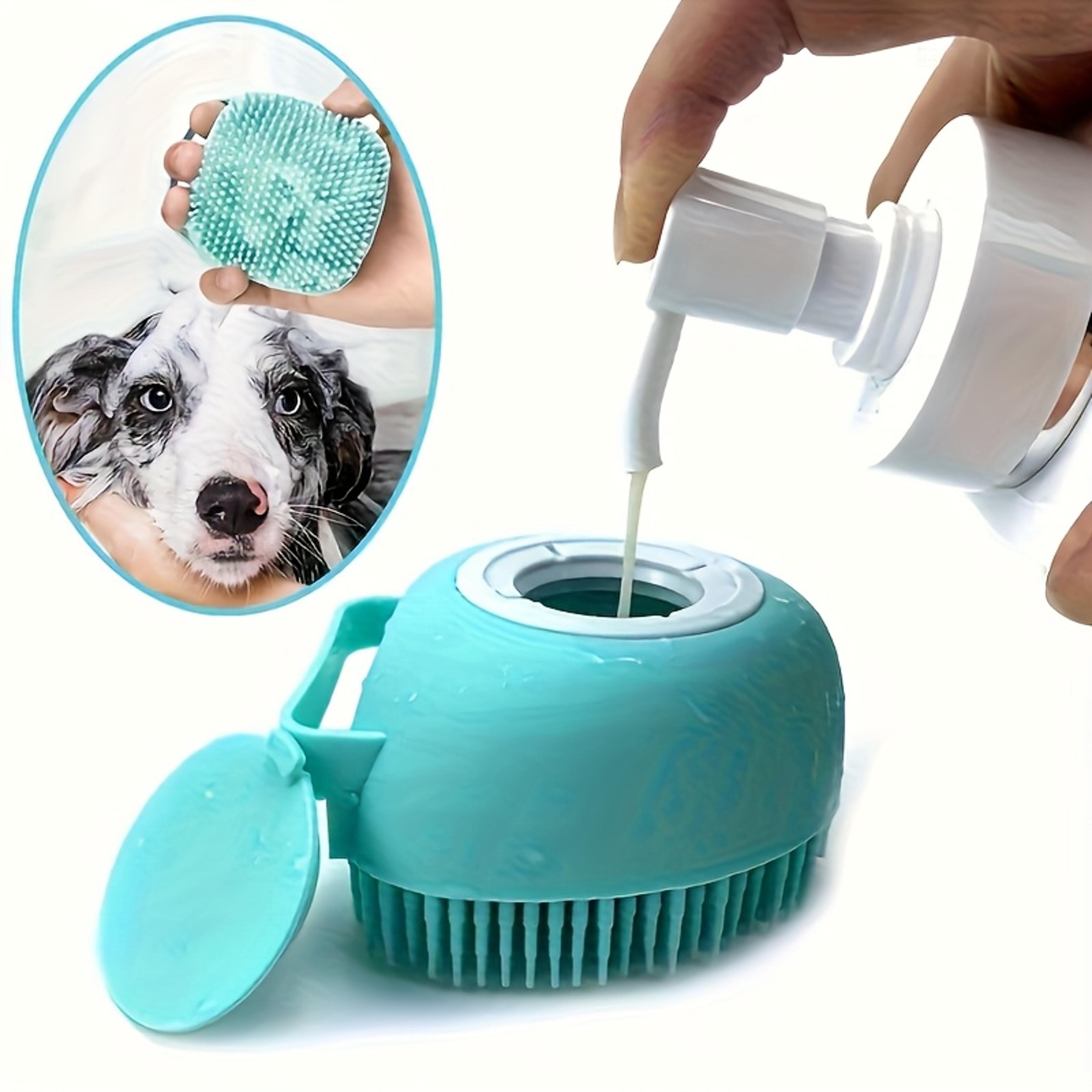 silicone soft rubber pet grooming brush with shampoo dispenser and detangling function for dogs and cats