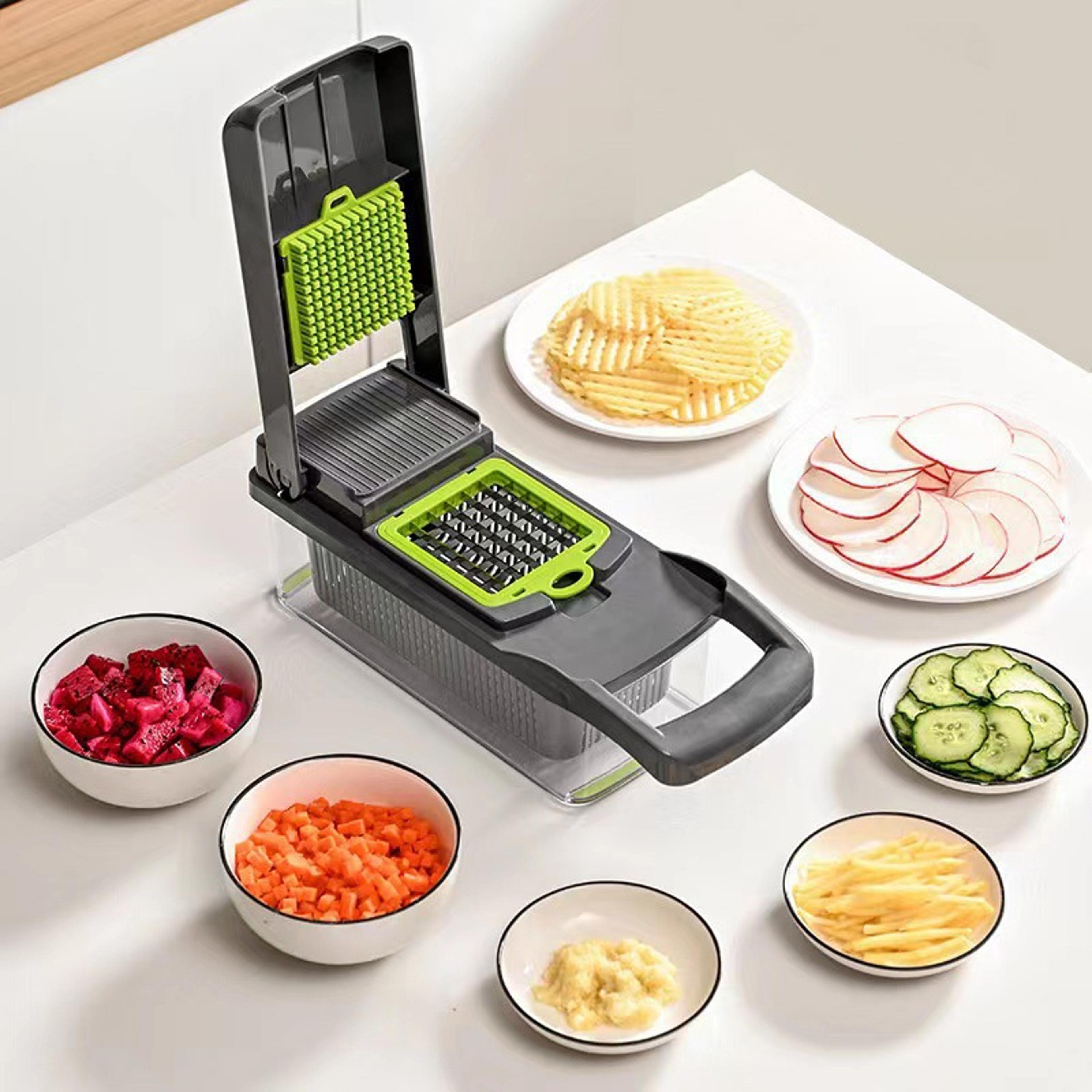 multifunctional vegetable chopper with interchangeable blades food slicer & dicer for fruits, onions & more