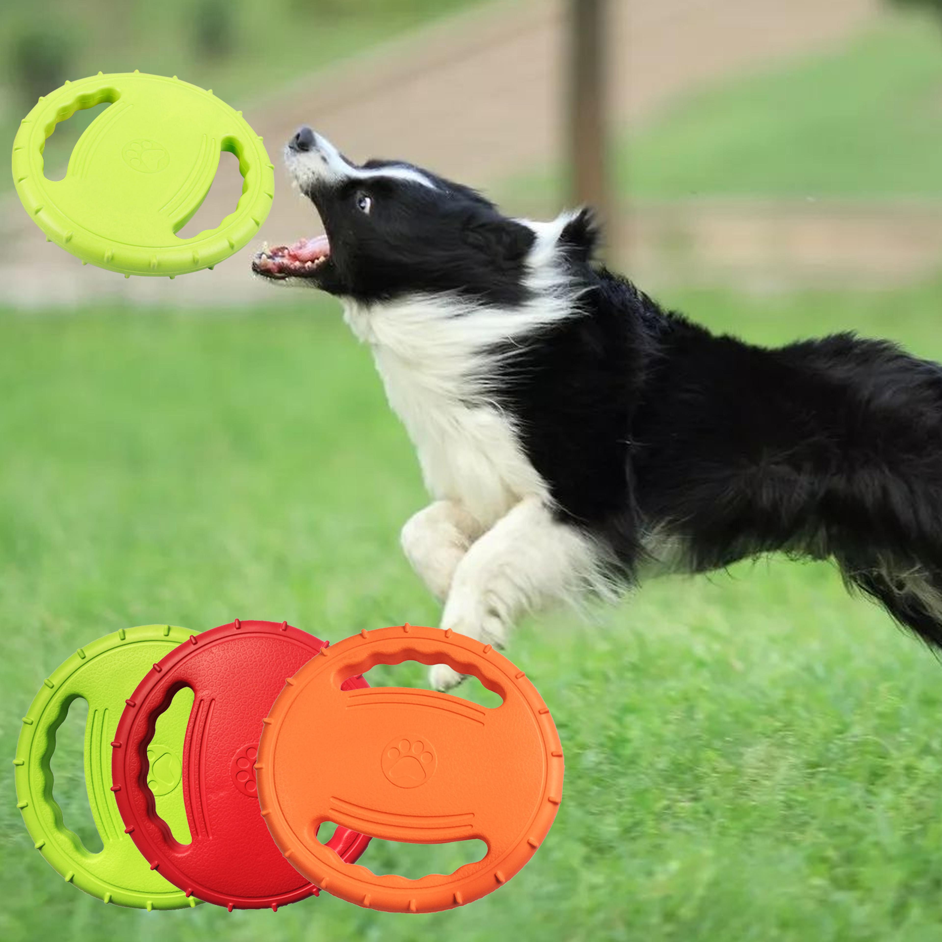 dog flying disc with double handles durable toy for dog training and outdoor fun