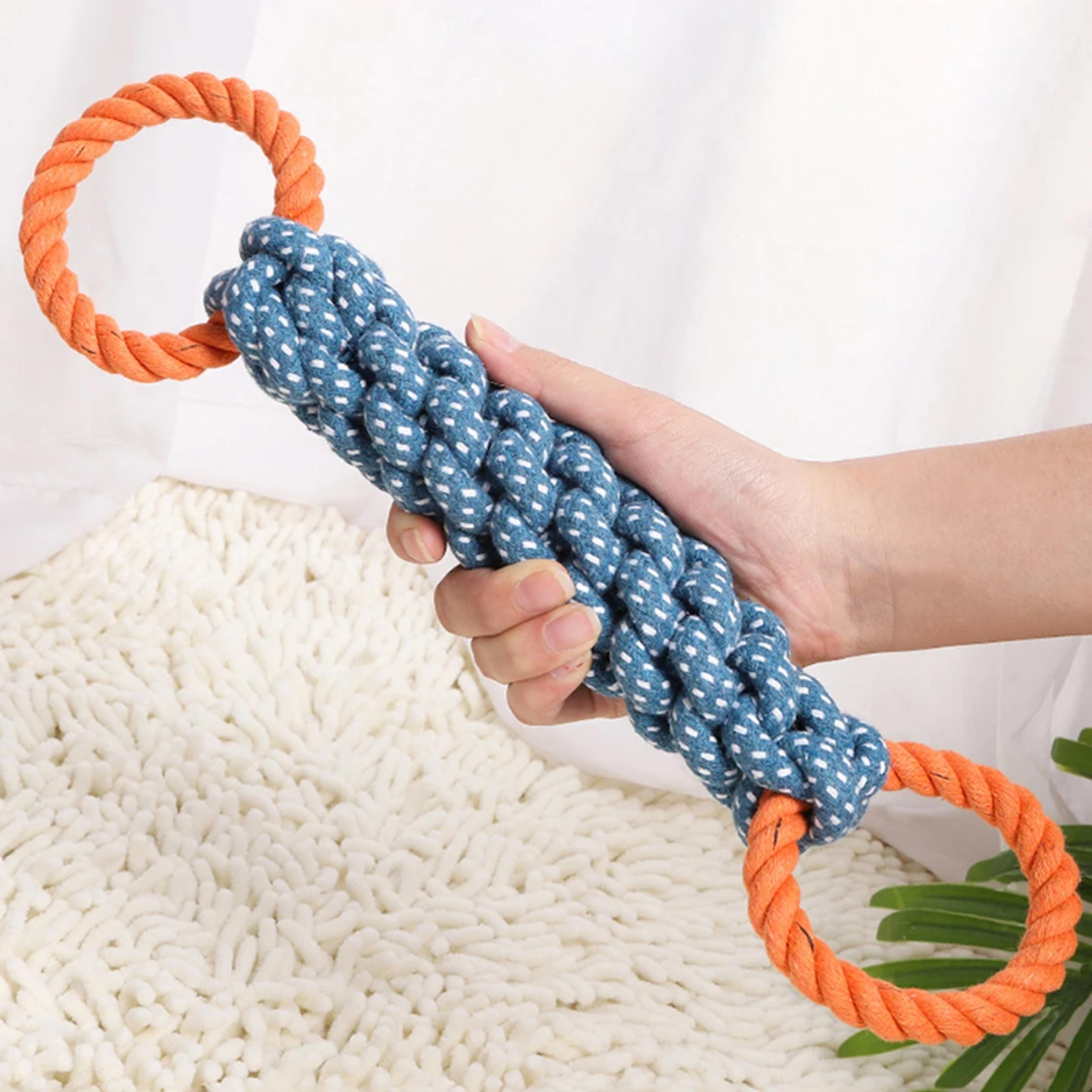 handwoven dog rope toy for teeth cleaning and chew play