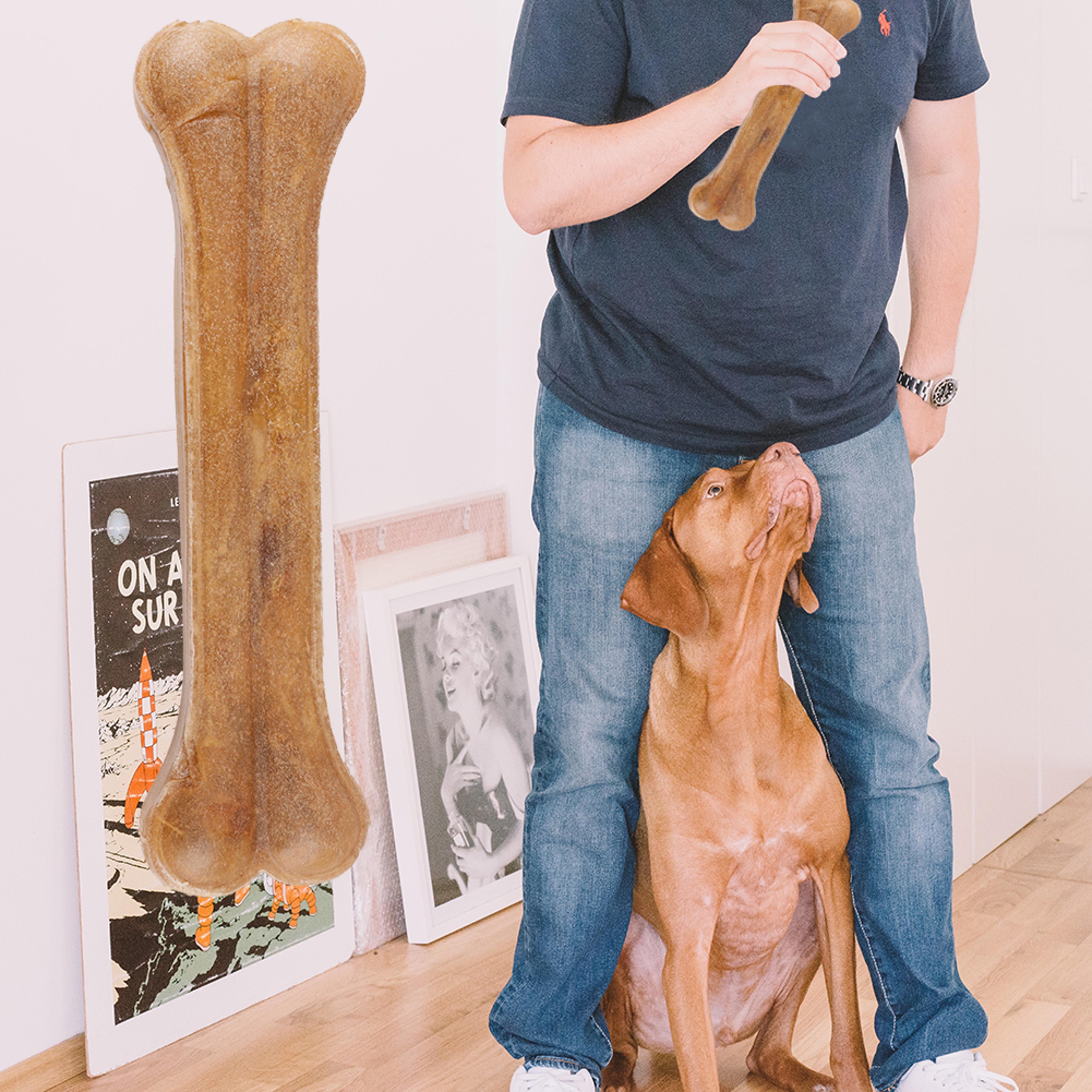 leather chew bone dog toy for teething and dental care