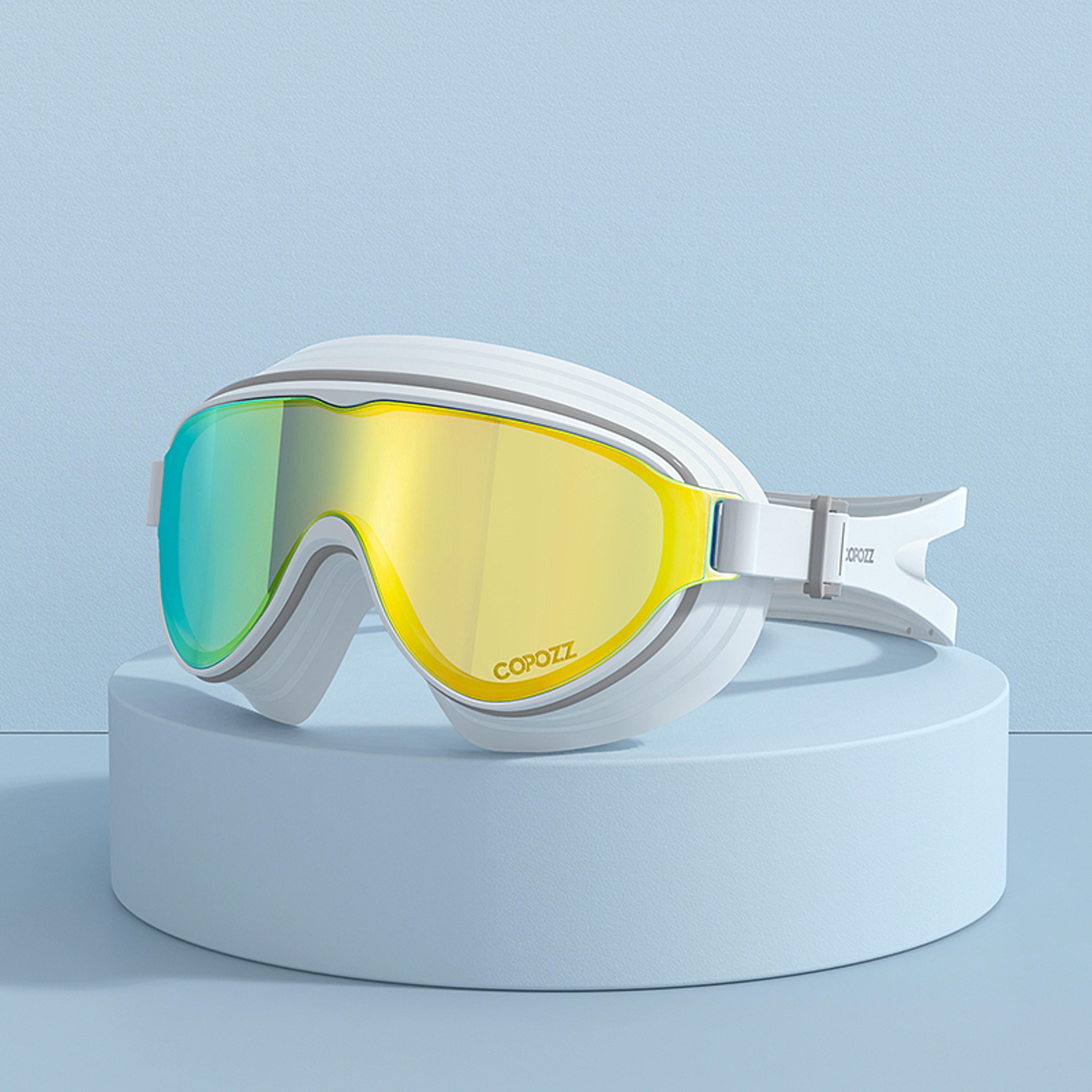 large frame anti fog swimming goggles for adults mirrored wide vision swim glasses