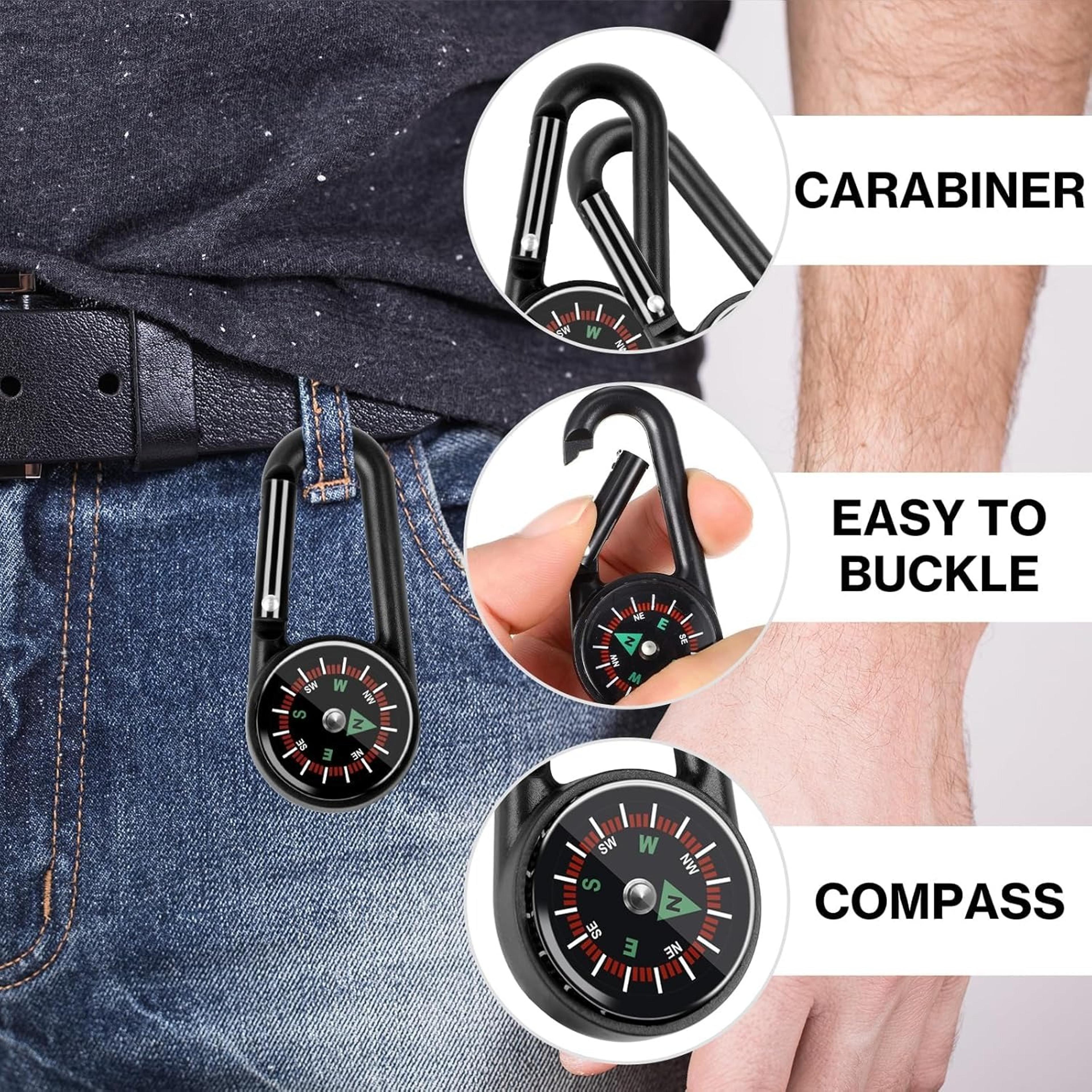 carabiner compass thermometer keychain for hiking and survival