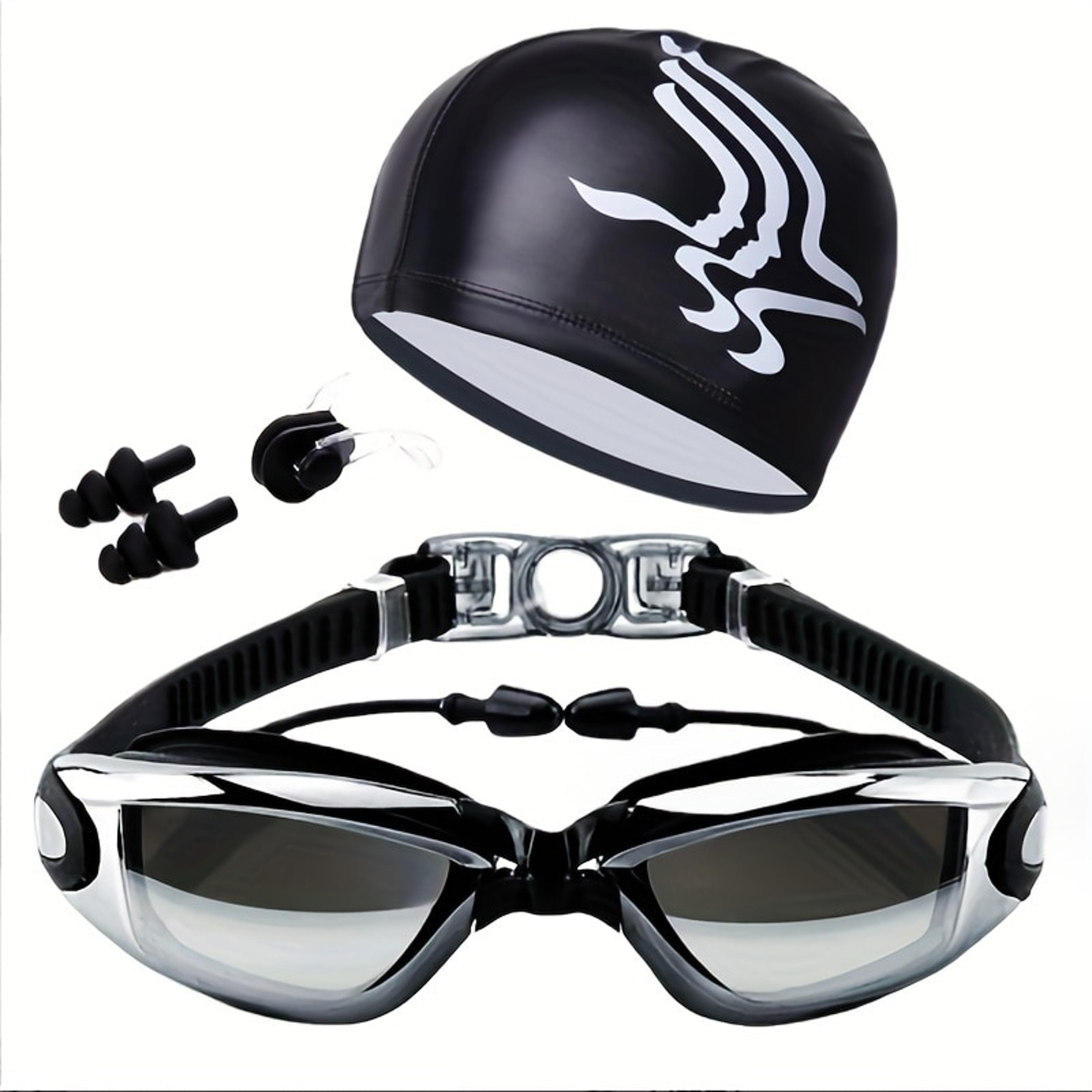 anti fog swimming goggles set with swim cap and earplugs for adults and kids