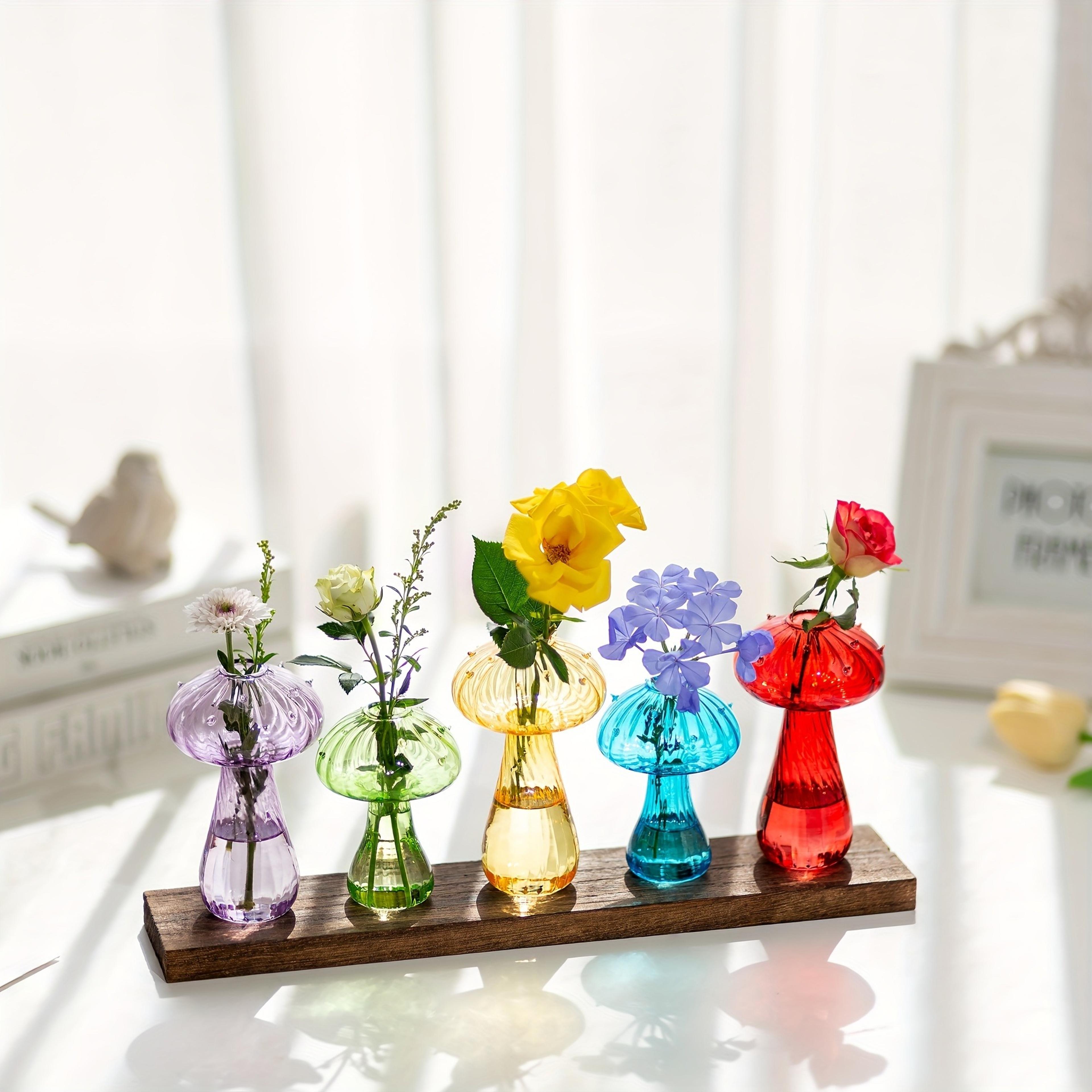 cute mushroom glass vase hydroponic planter for plant cuttings and floral decor
