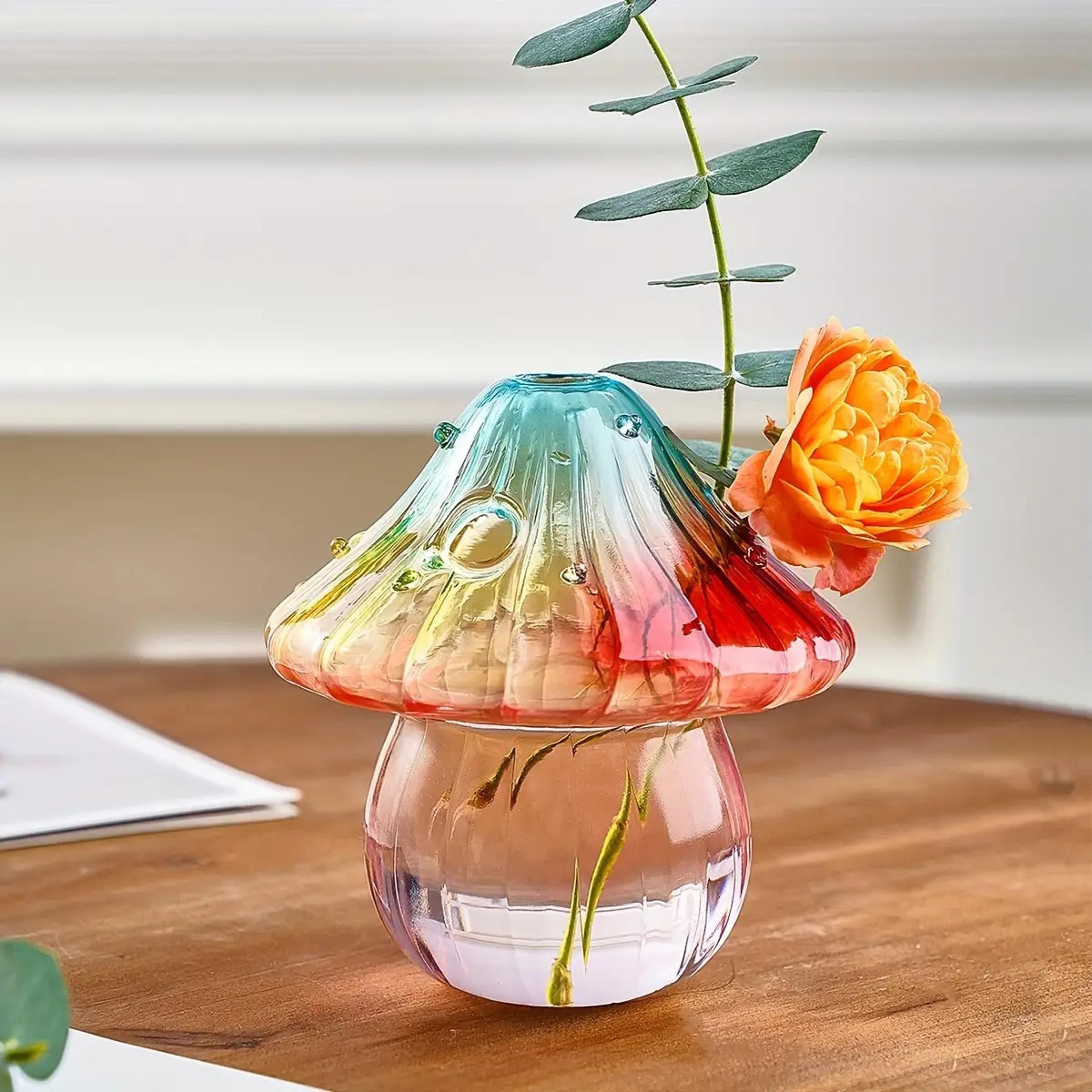 handcrafted glass mushroom vase hydroponic planter for boho home decor