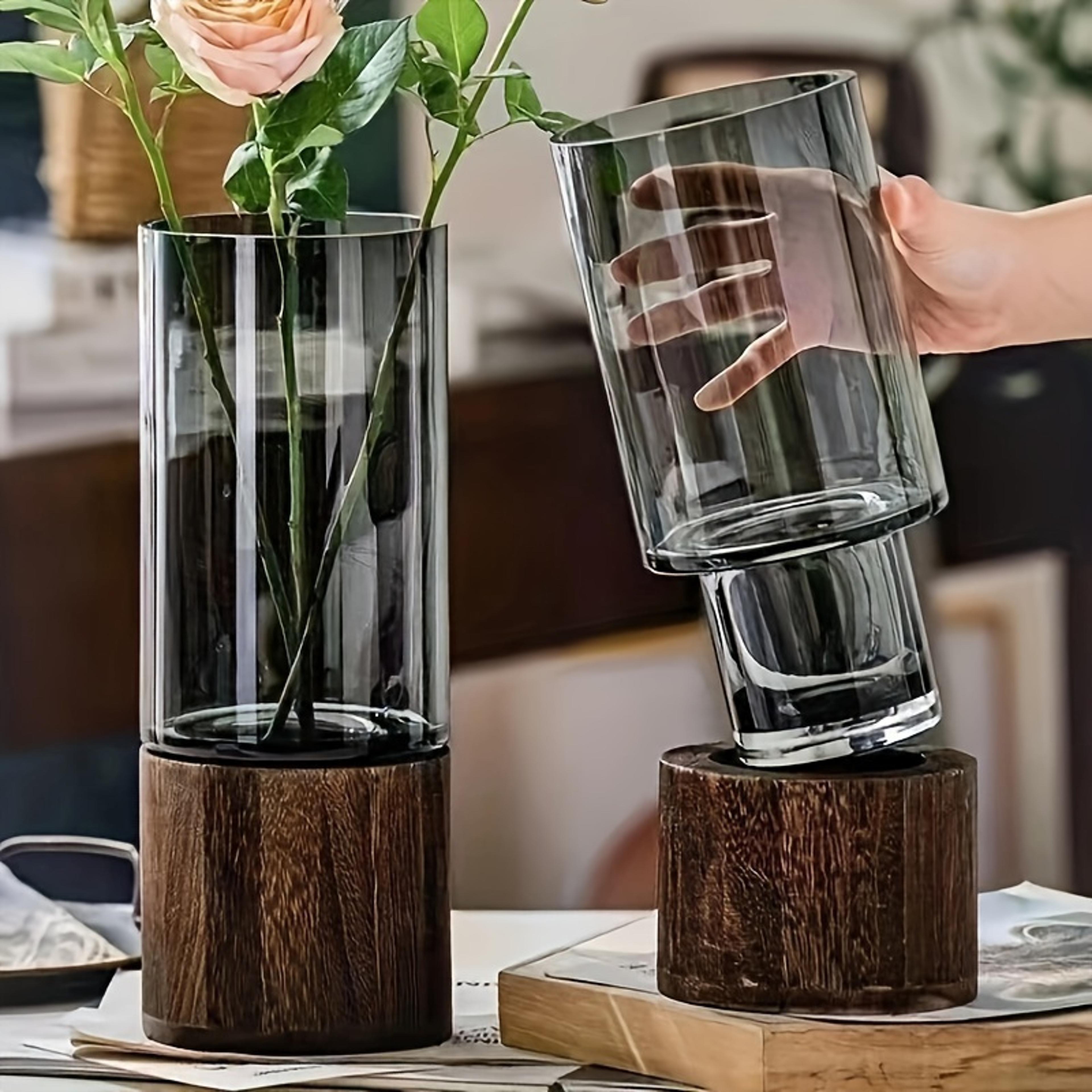 hydroponic plant vase with wooden stand modern tabletop plant decor