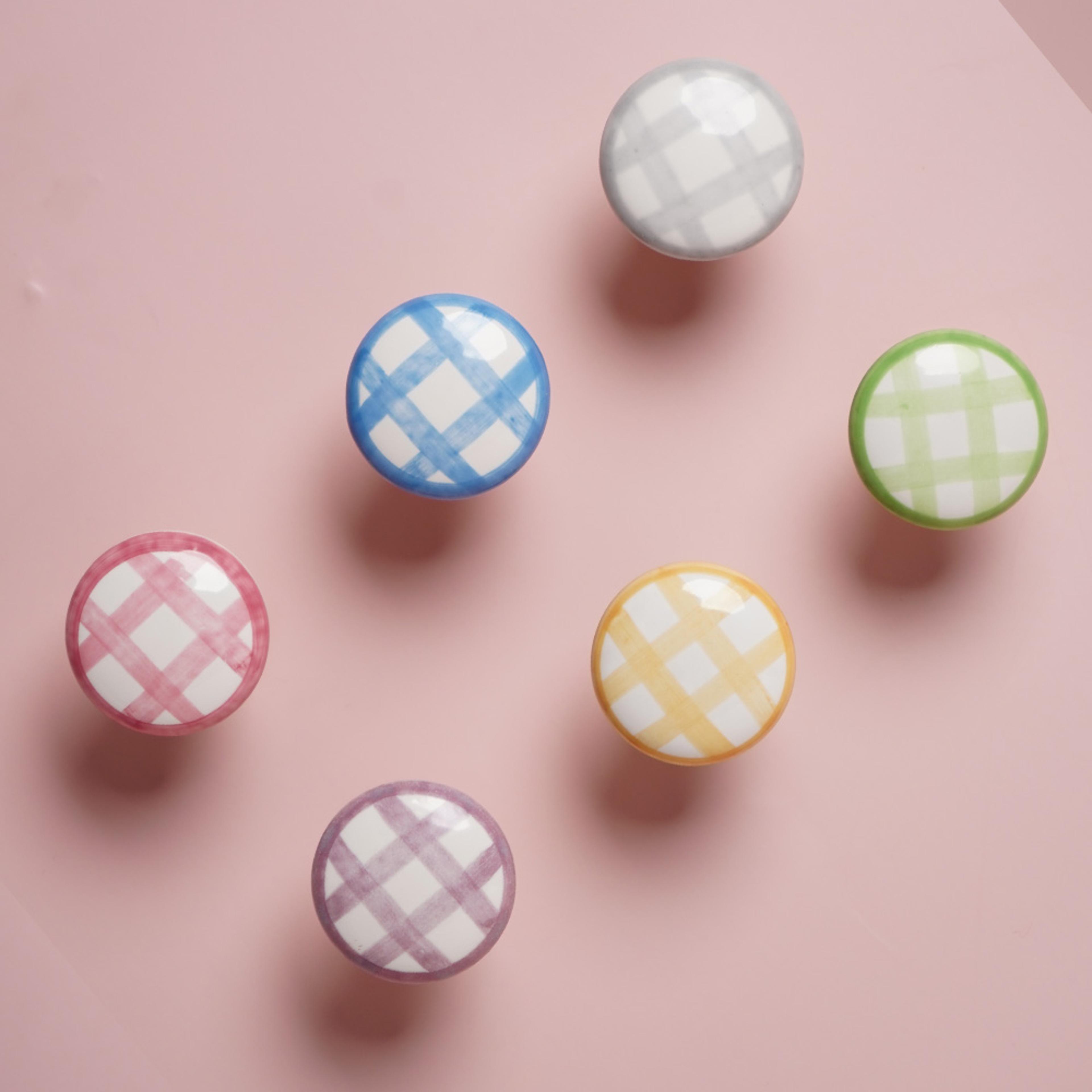 vintage checkered ceramic cabinet pulls with brass finish