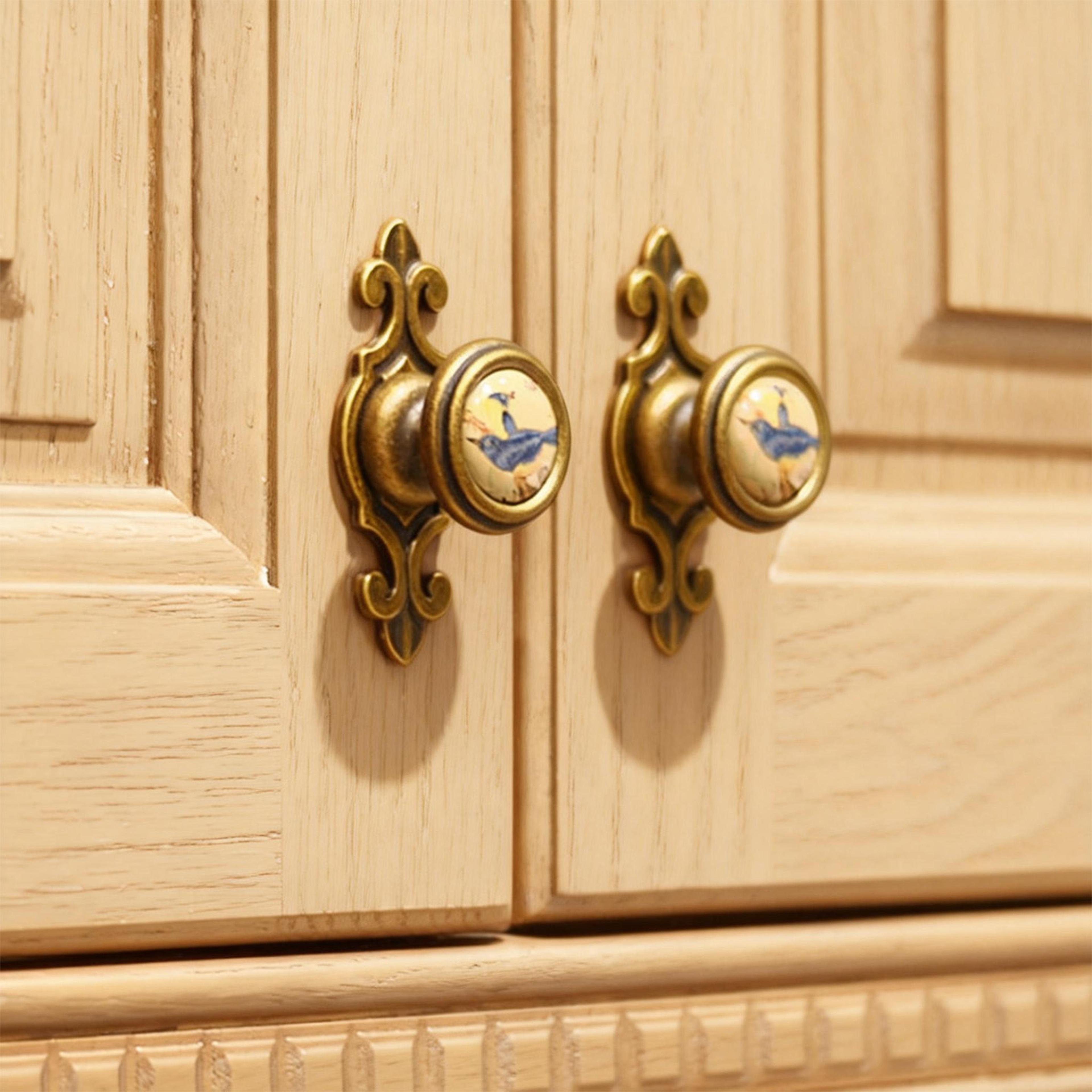 vintage ceramic cabinet knobs bird floral drawer pulls set