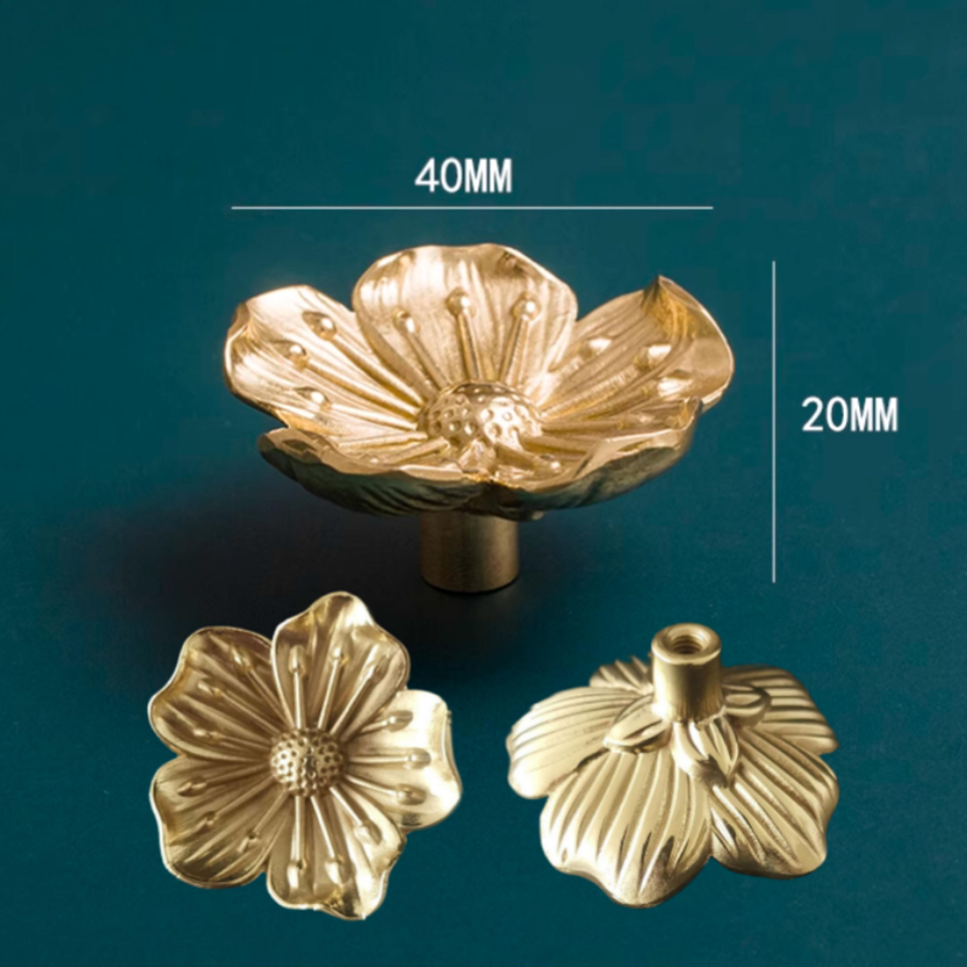 solid brass flower cabinet knob single hole vintage drawer pull