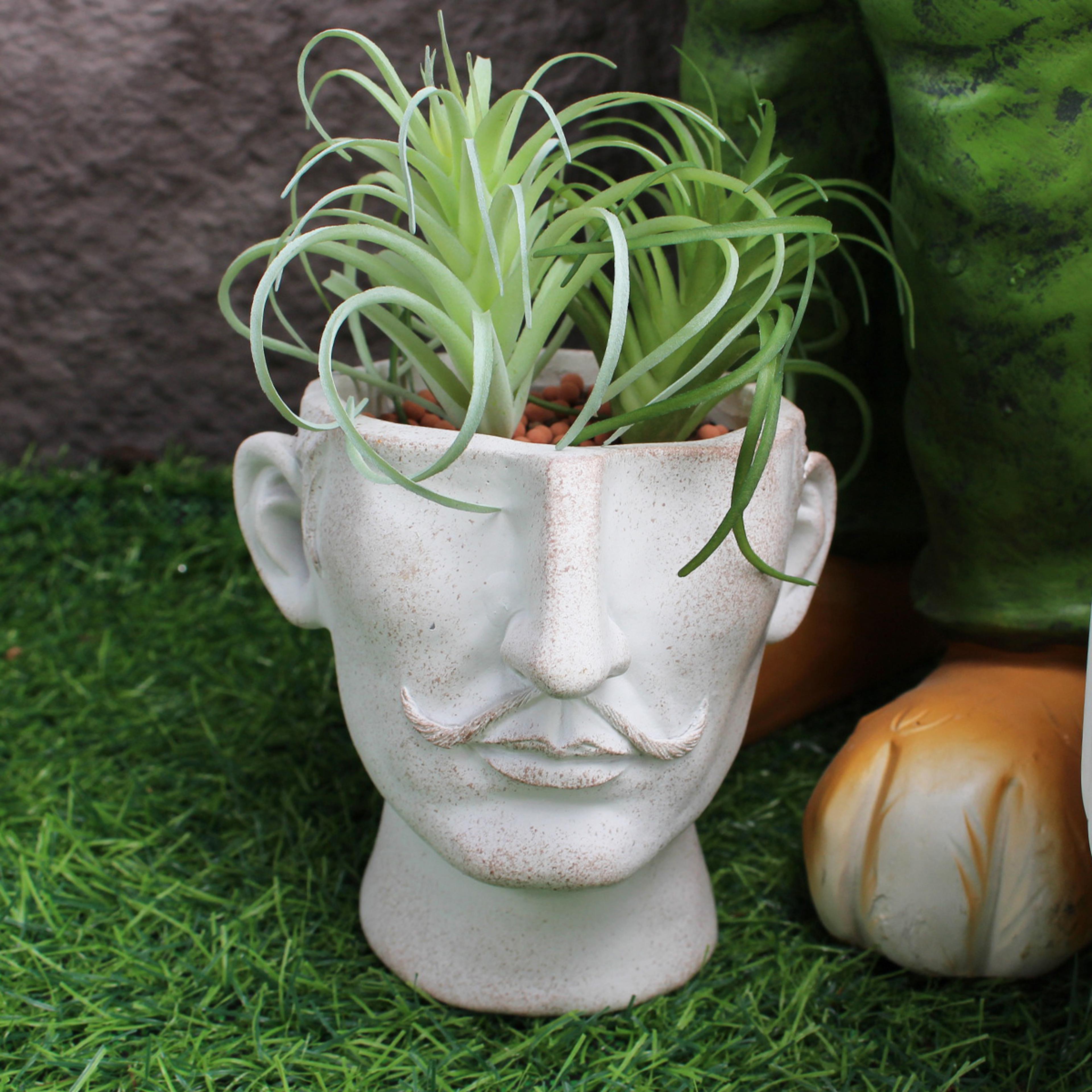 mustache resin face planter for succulents and small indoor plants