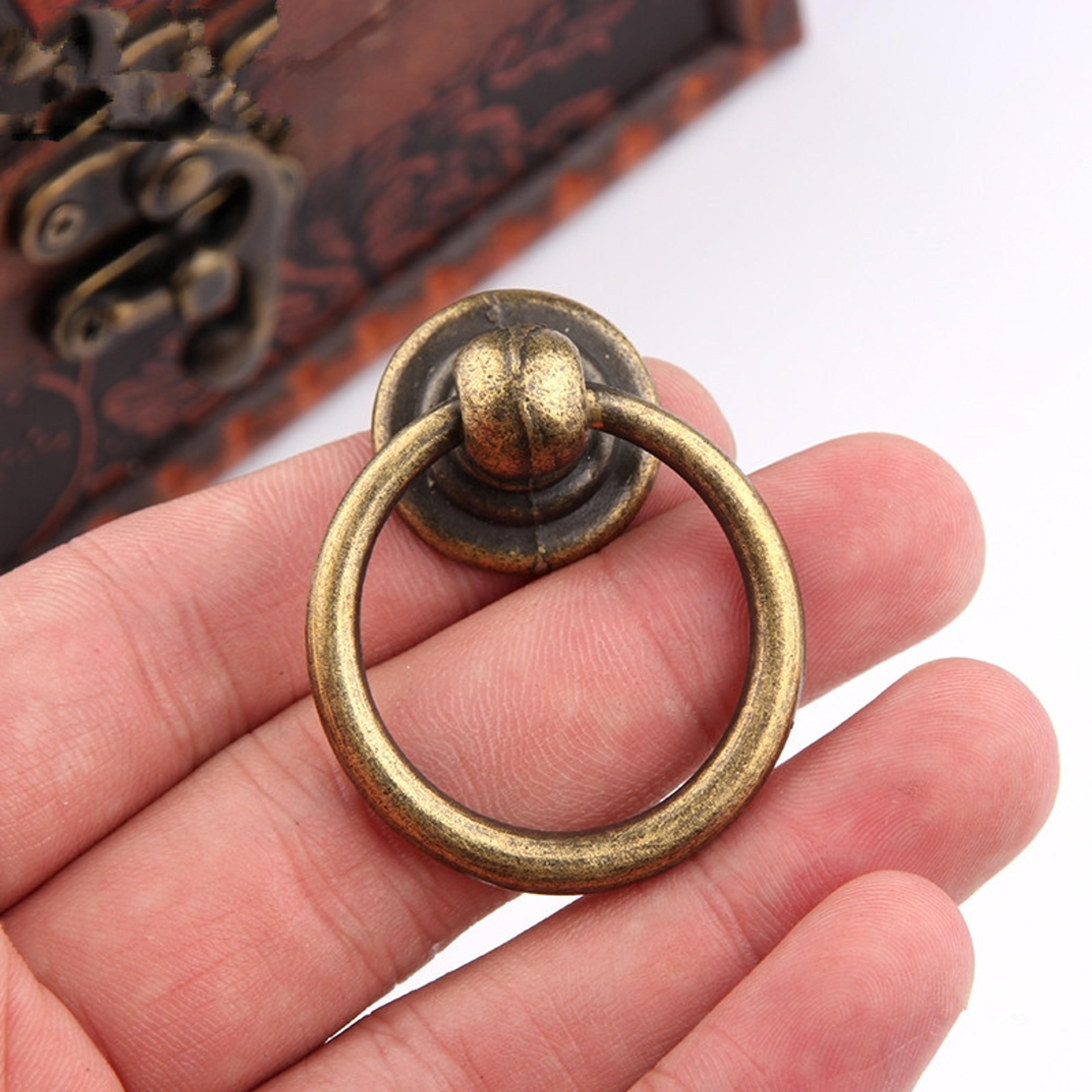 vintage antique bronze drawer ring pull cabinet knob for jewelry boxes, dressers and cupboards