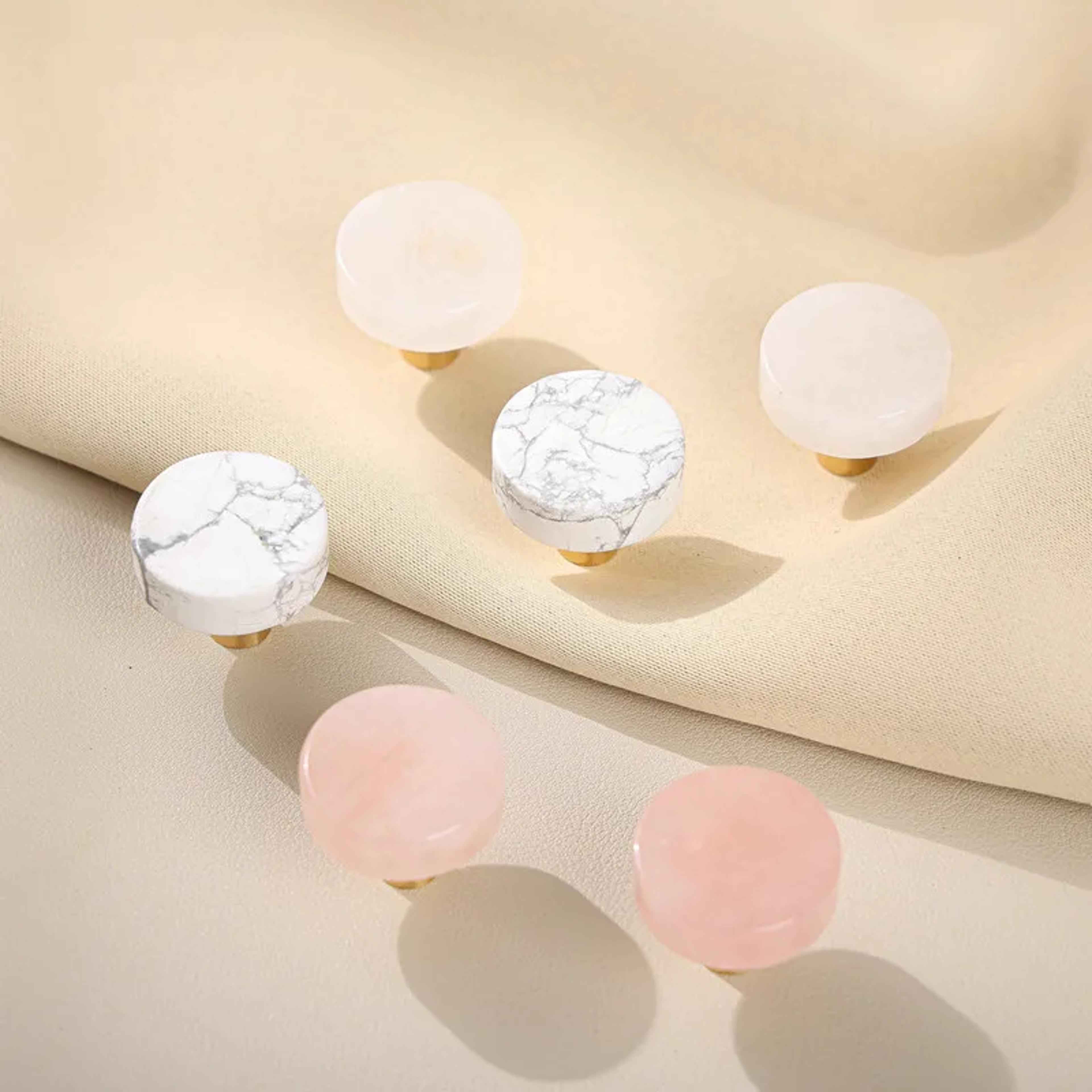 marble cabinet knob white stone brass drawer pull