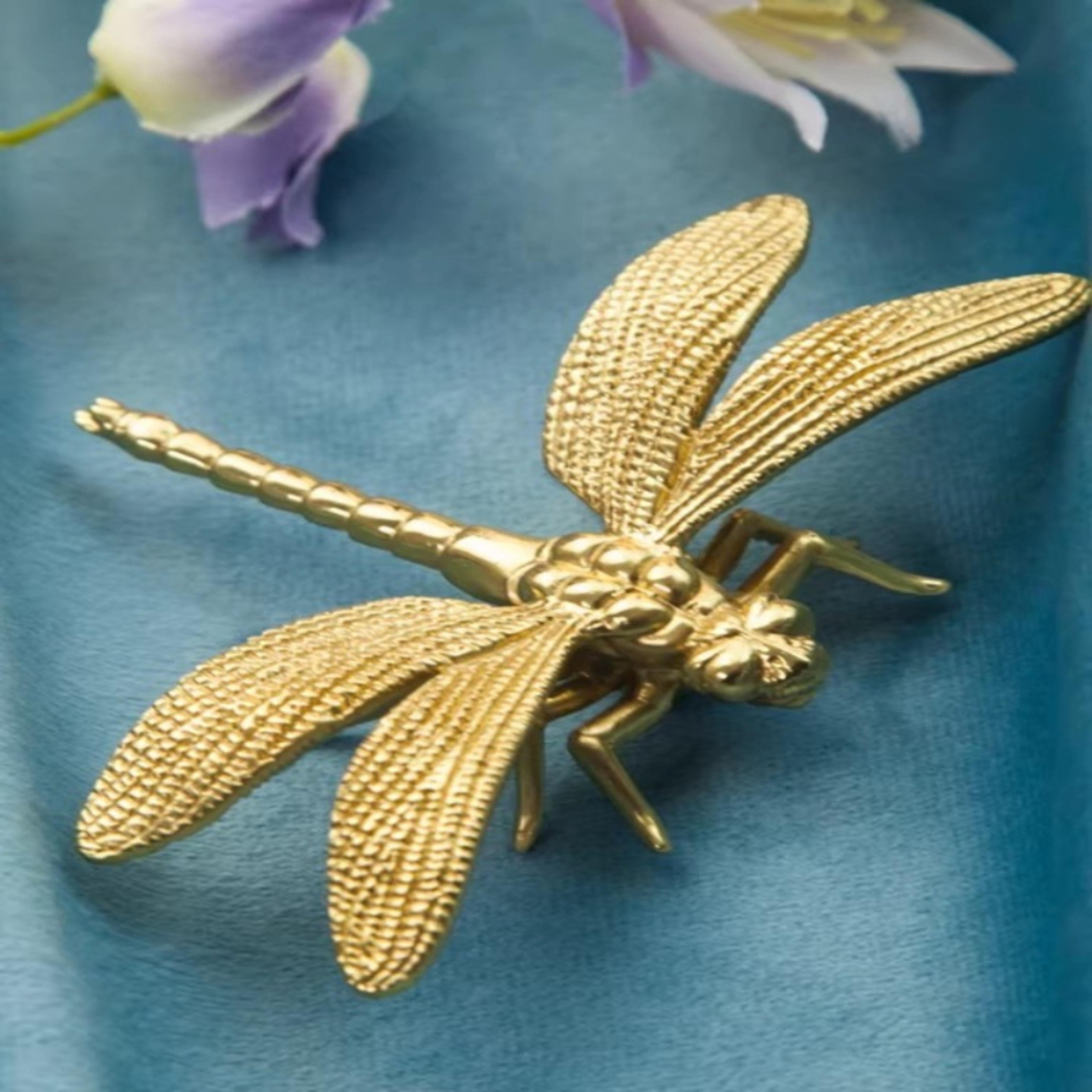 luxury dragonfly cabinet pull in gold brass for drawers, cabinets and wardrobes