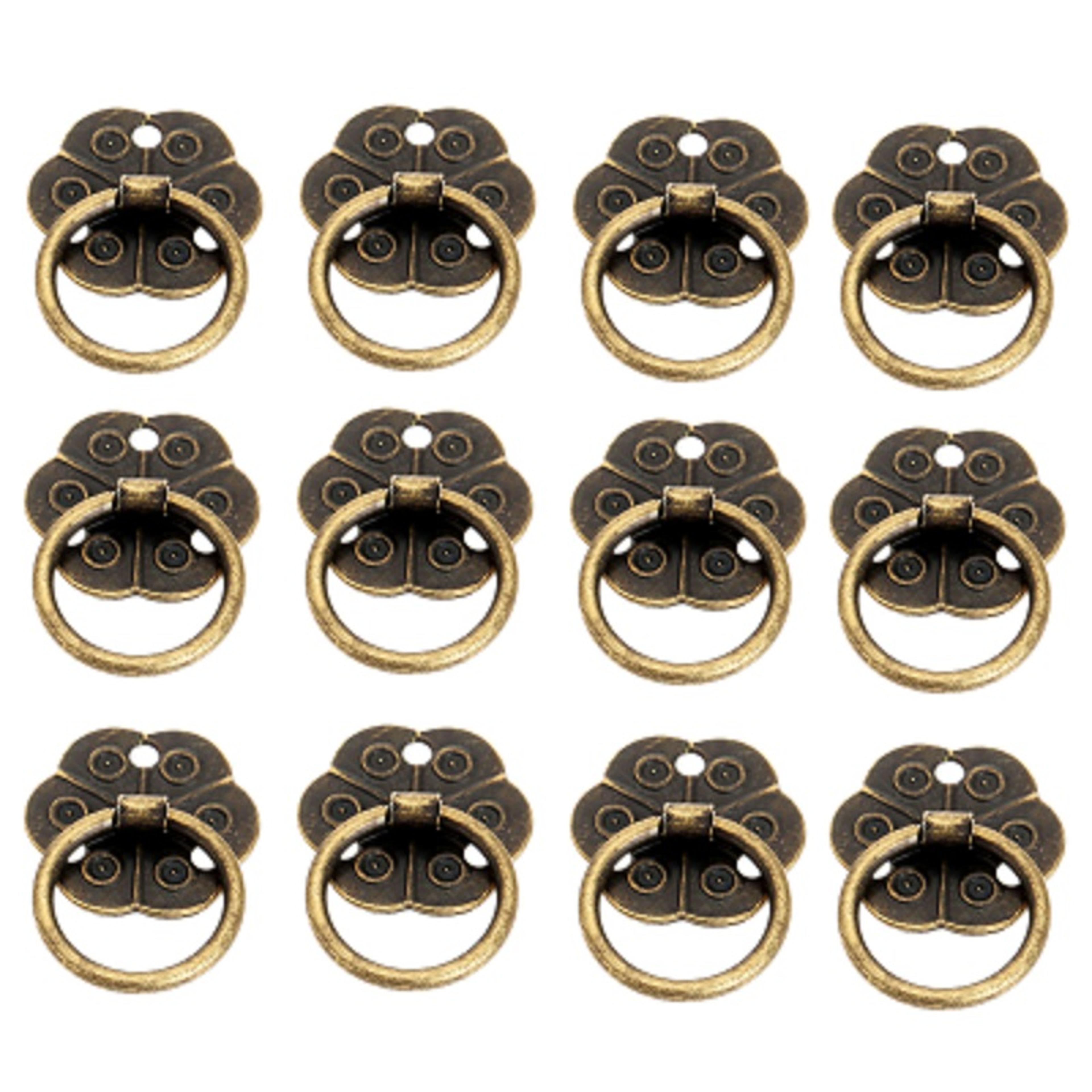 antique brass drawer ring pull set with screws for cabinets dressers and wooden boxes