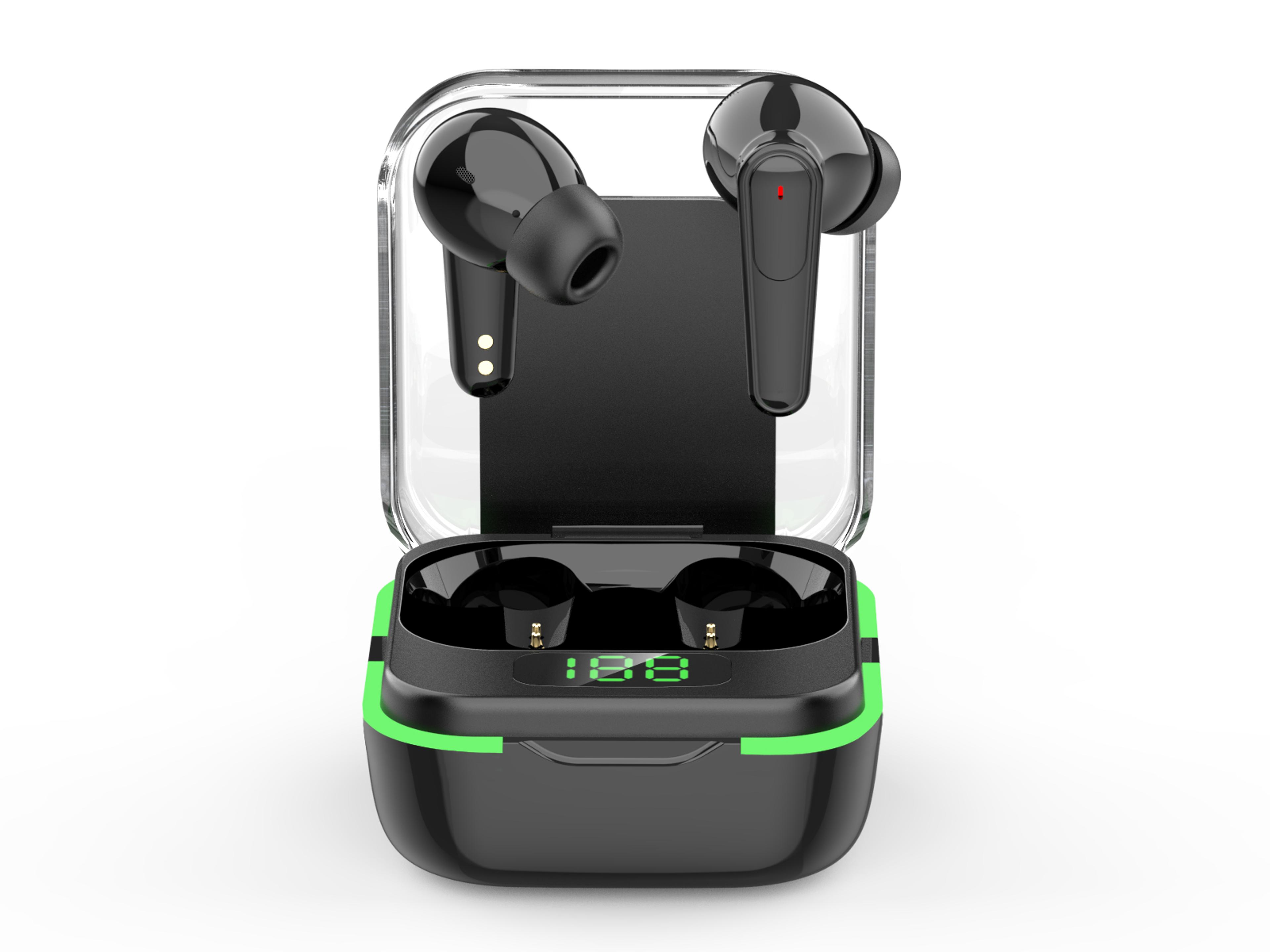 wireless bluetooth earbuds with battery display and noise cancelling