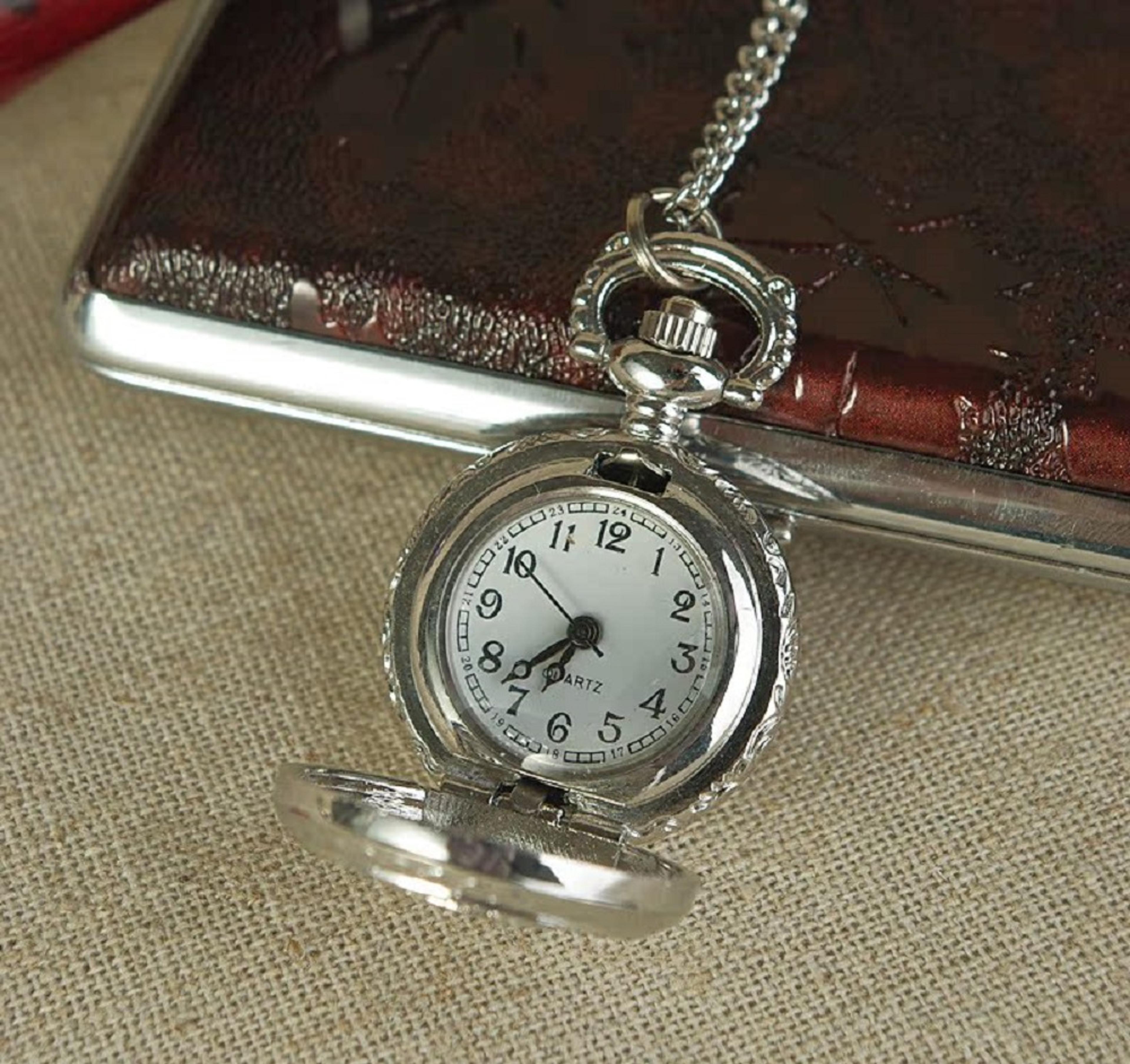 vintage pocket watch necklace for women with hollow flower pendant