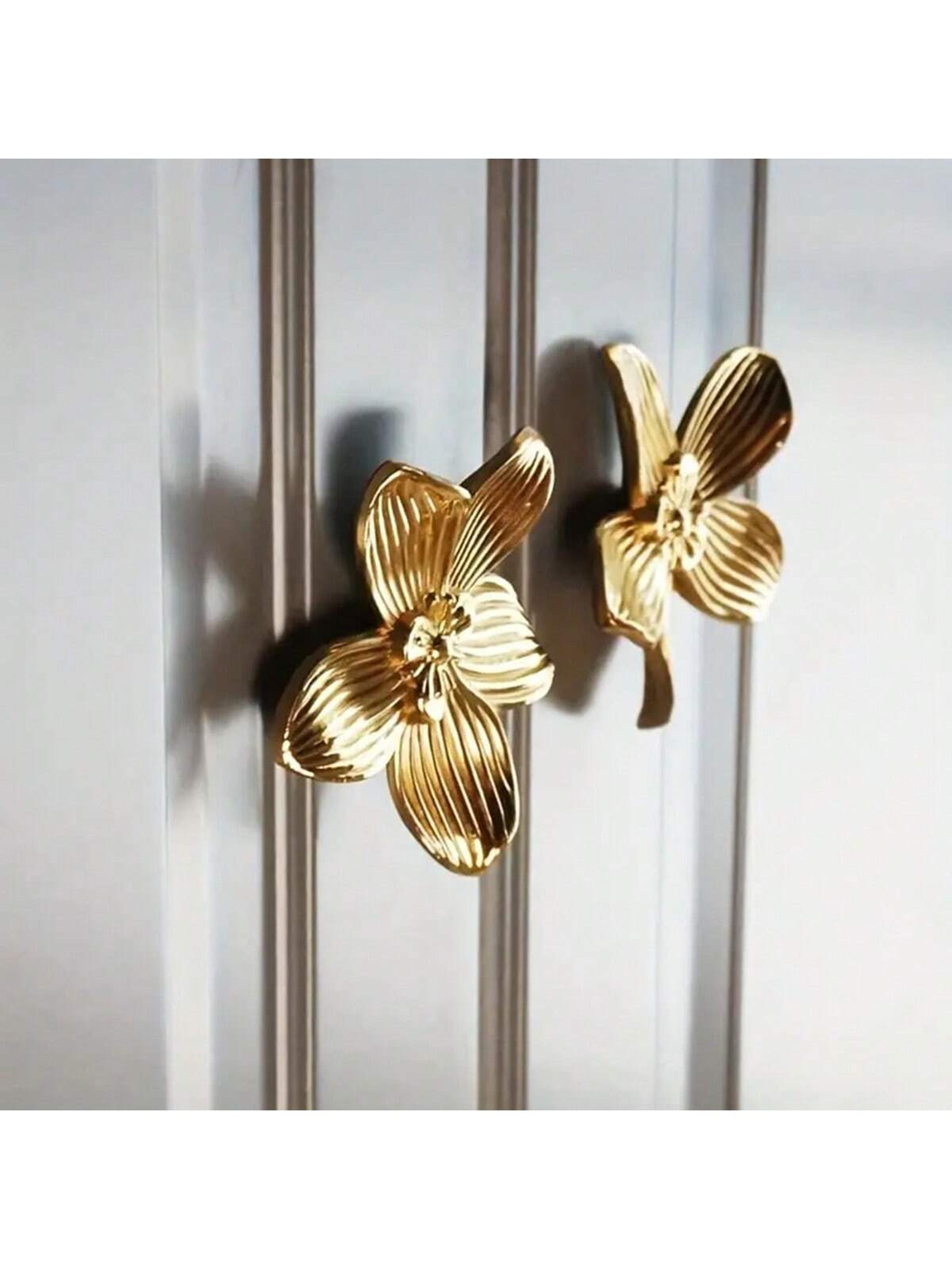 golden flower cabinet knobs petal drawer pulls for dressers and wardrobes