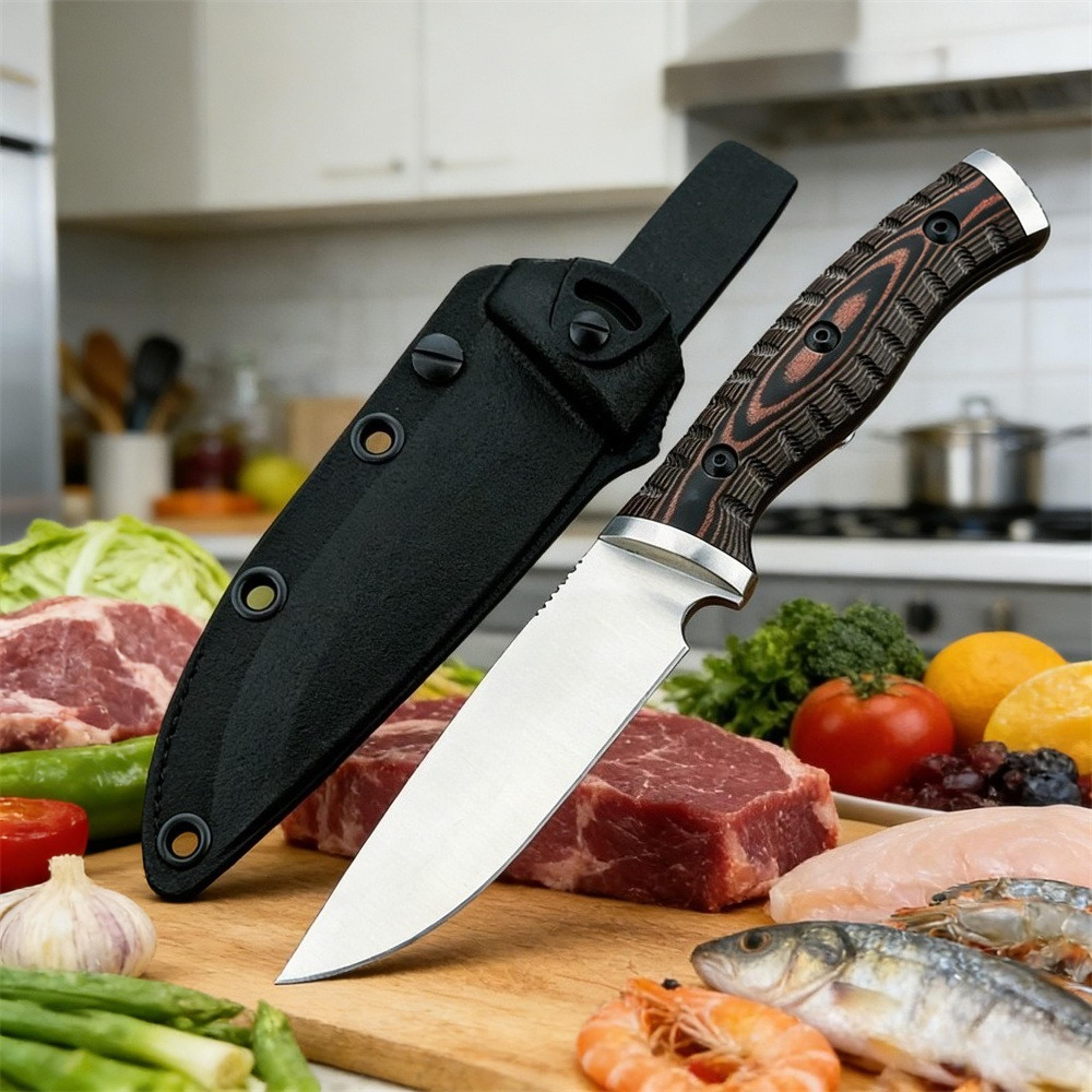 steel fixed blade utility knife with handle and sheath