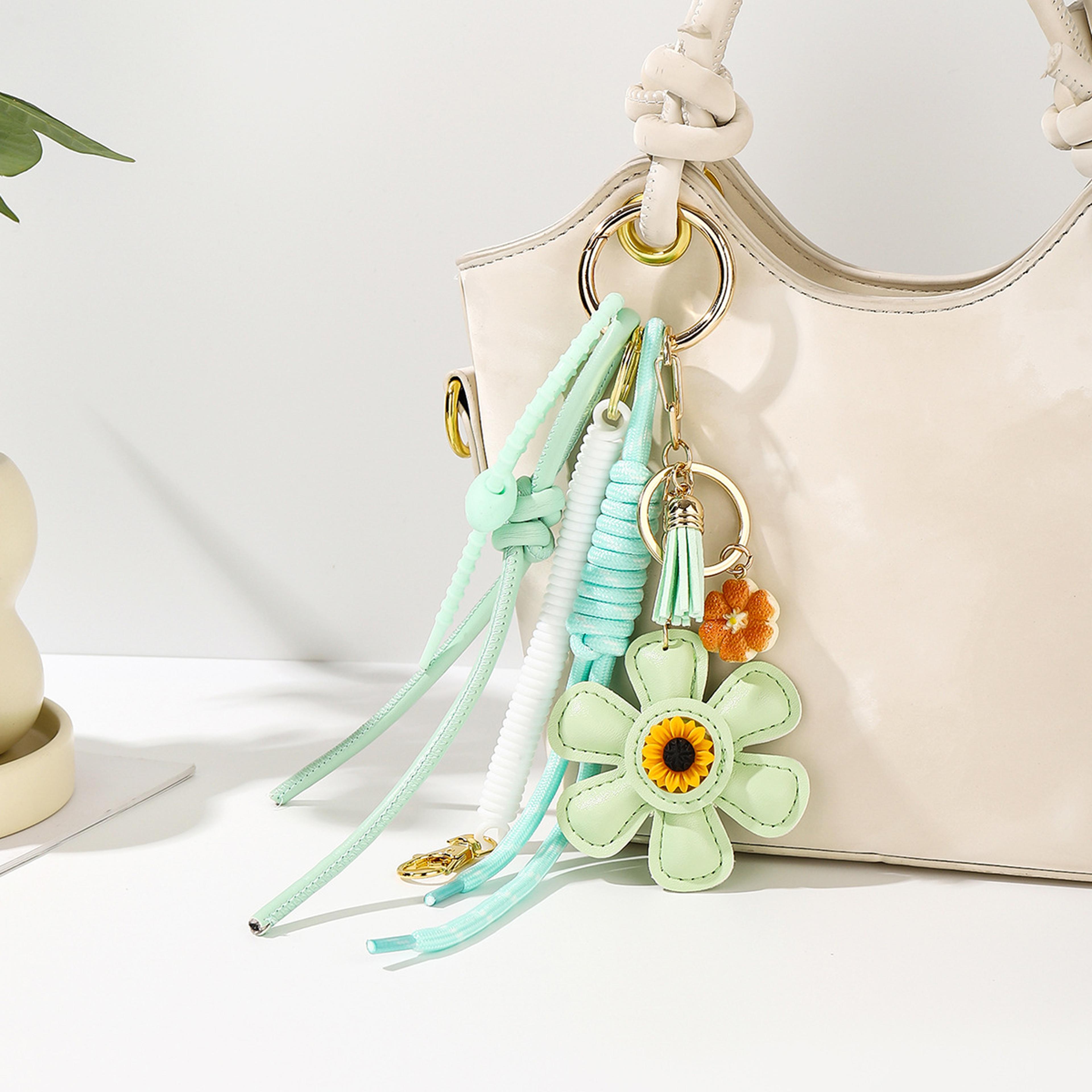 leather sunflower bag charm keychain for women fashion accessory gift