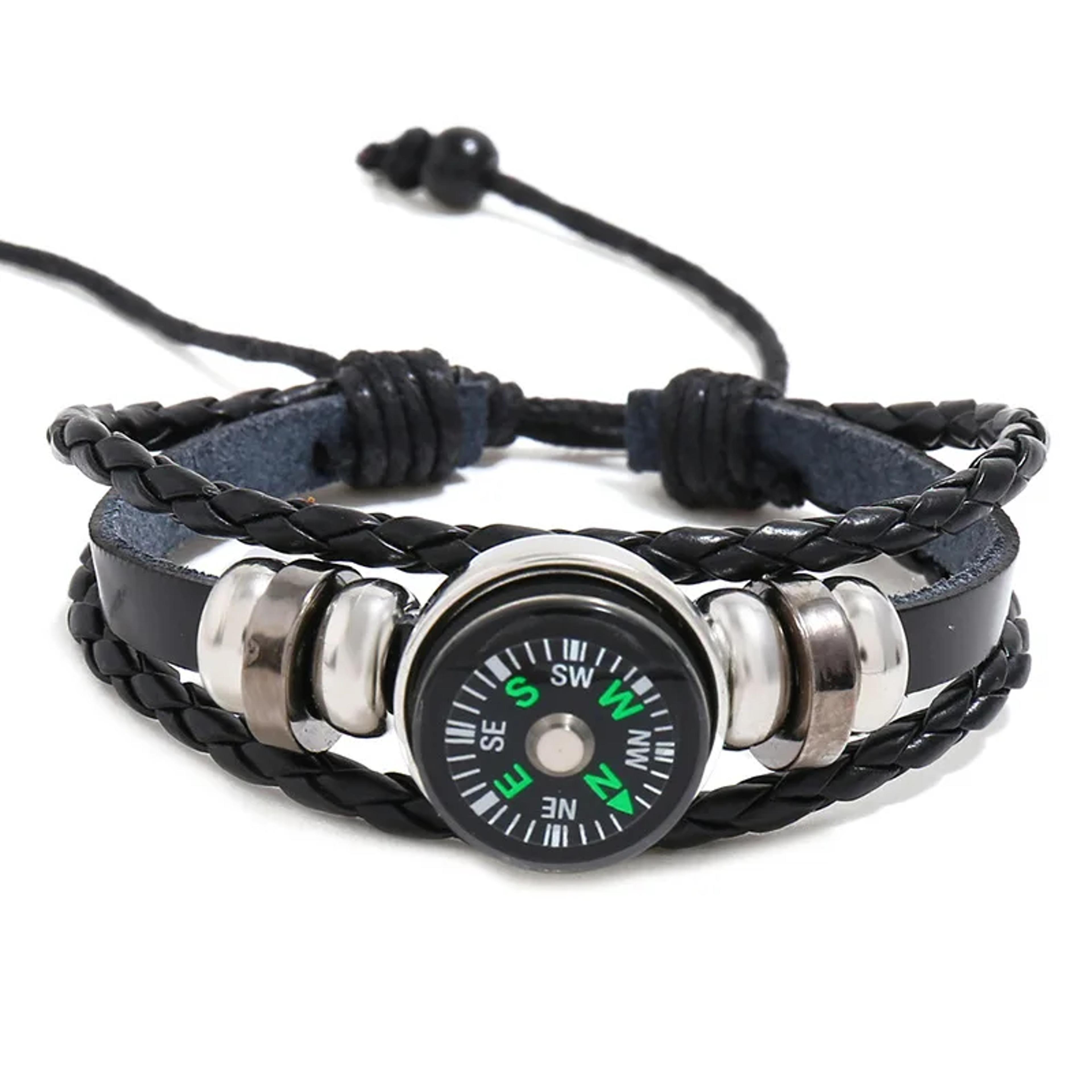 leather compass bracelet multi layer outdoor & hiking gear