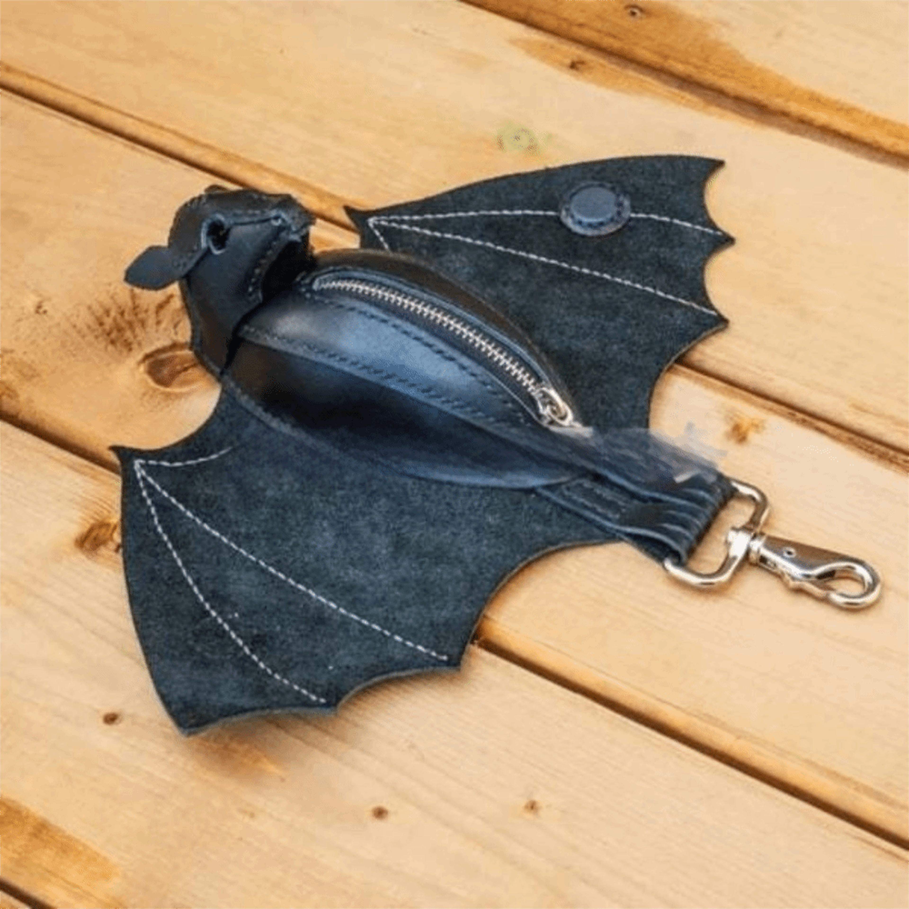 handmade bat wallet keychain genuine leather coin purse