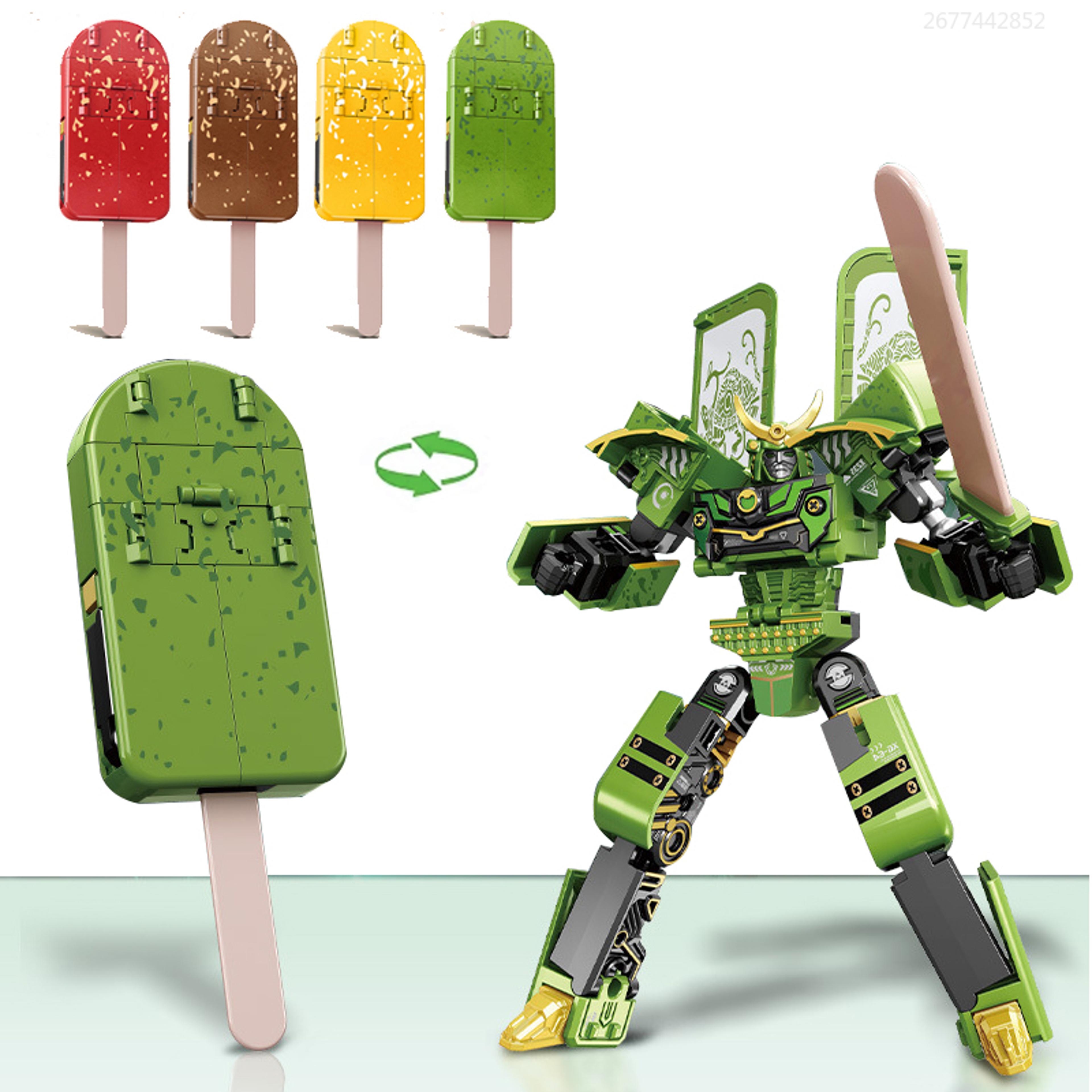 magnetic transforming robot toy ice cream warrior action figure for kids, educational kids robot gift