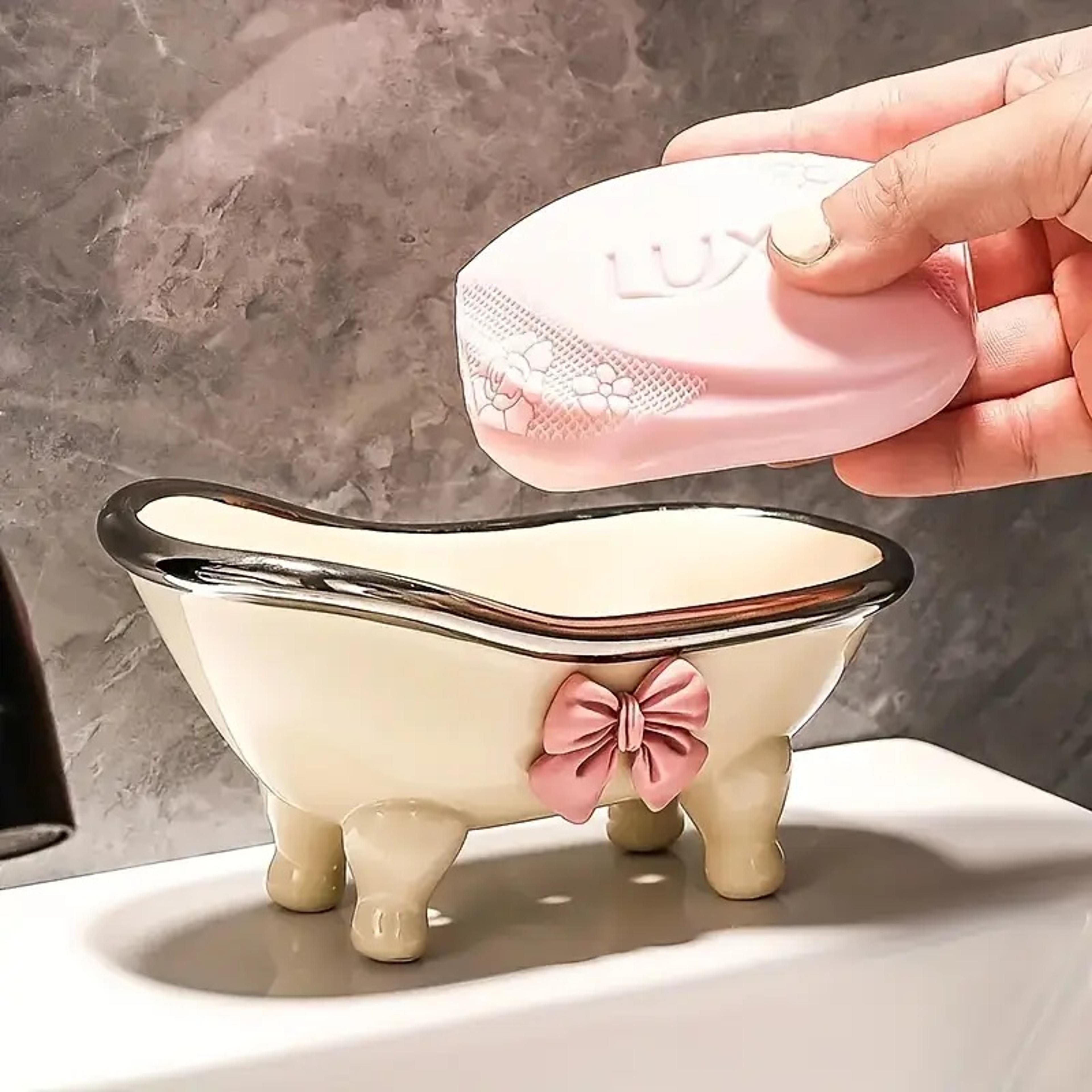 cute bowknot bathroom soap dish with creative drainage plastic soap holder tray