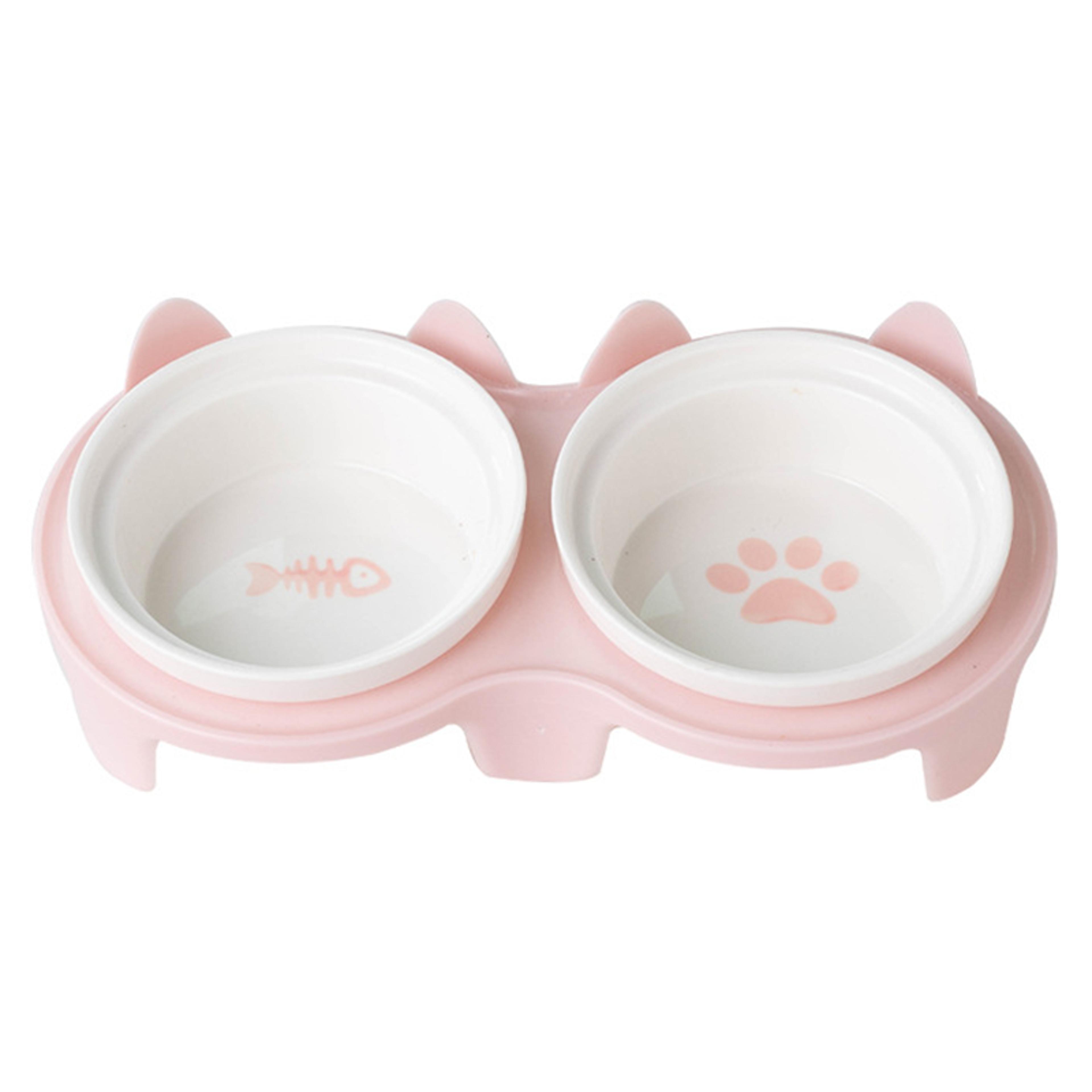 double ceramic pet bowl tilted cat feeding & water dish