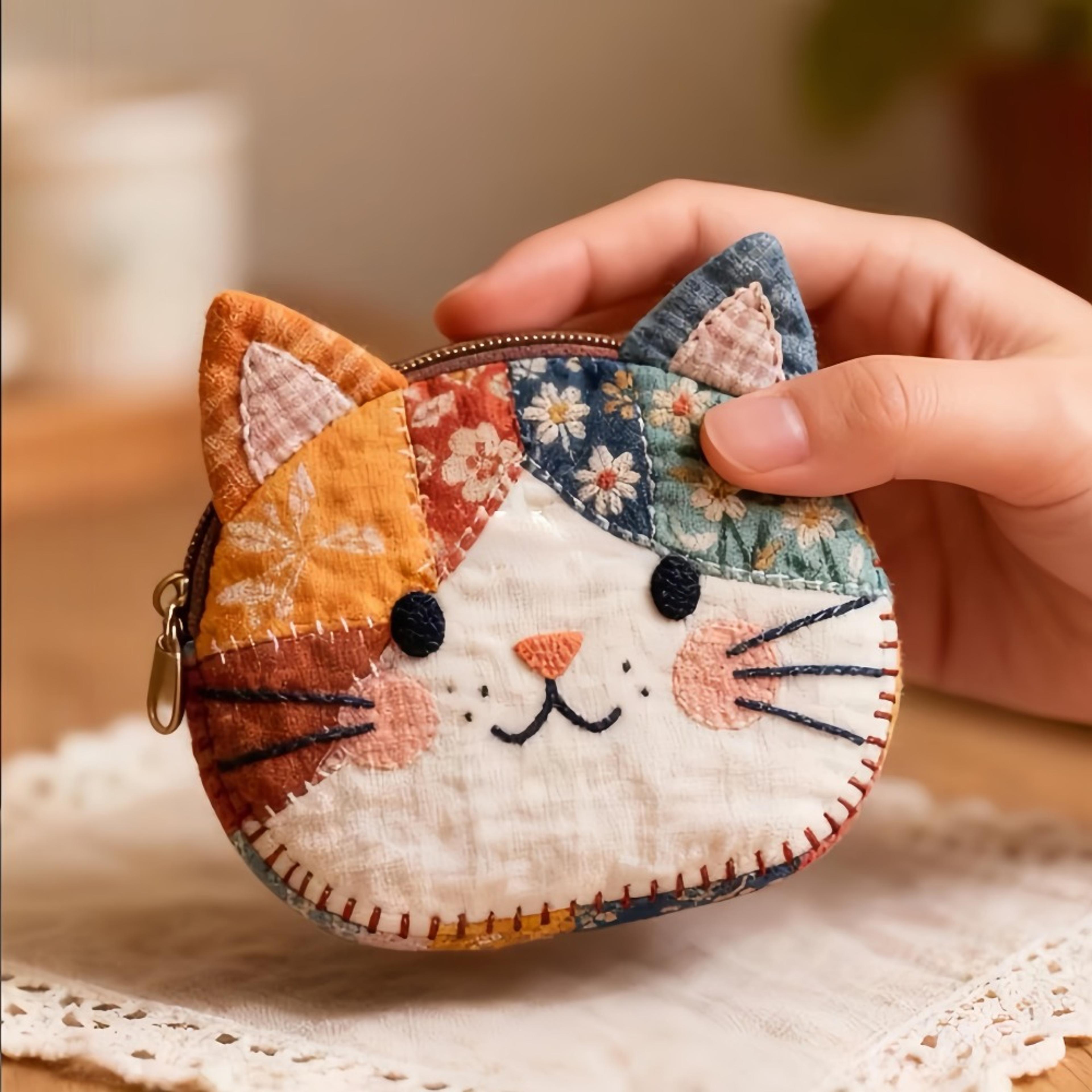 waterproof patchwork cat coin purse & small cosmetic bag
