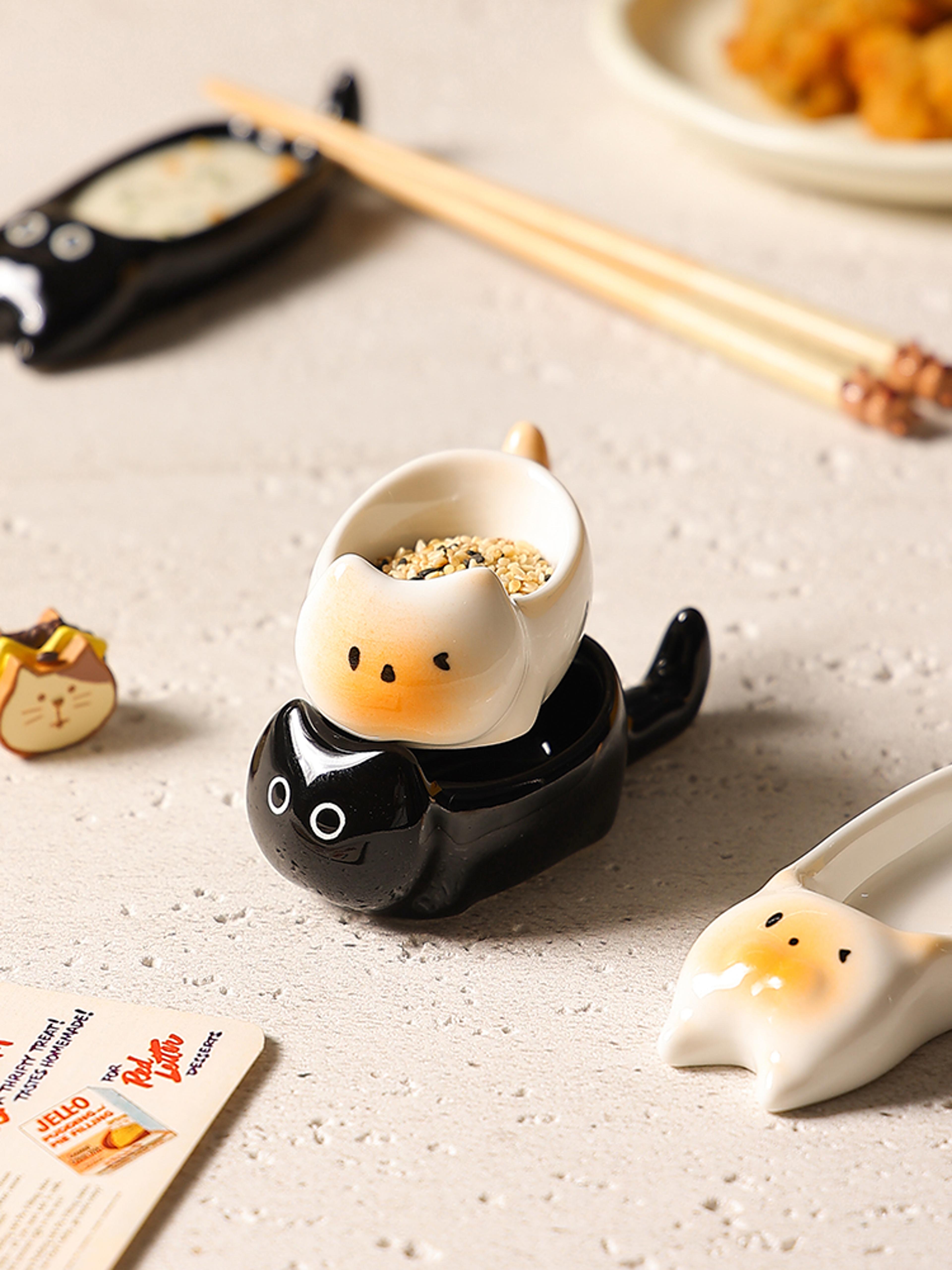 hand painted ceramic cat bowl cute mini dipping plate & cat sauce dish for tableware